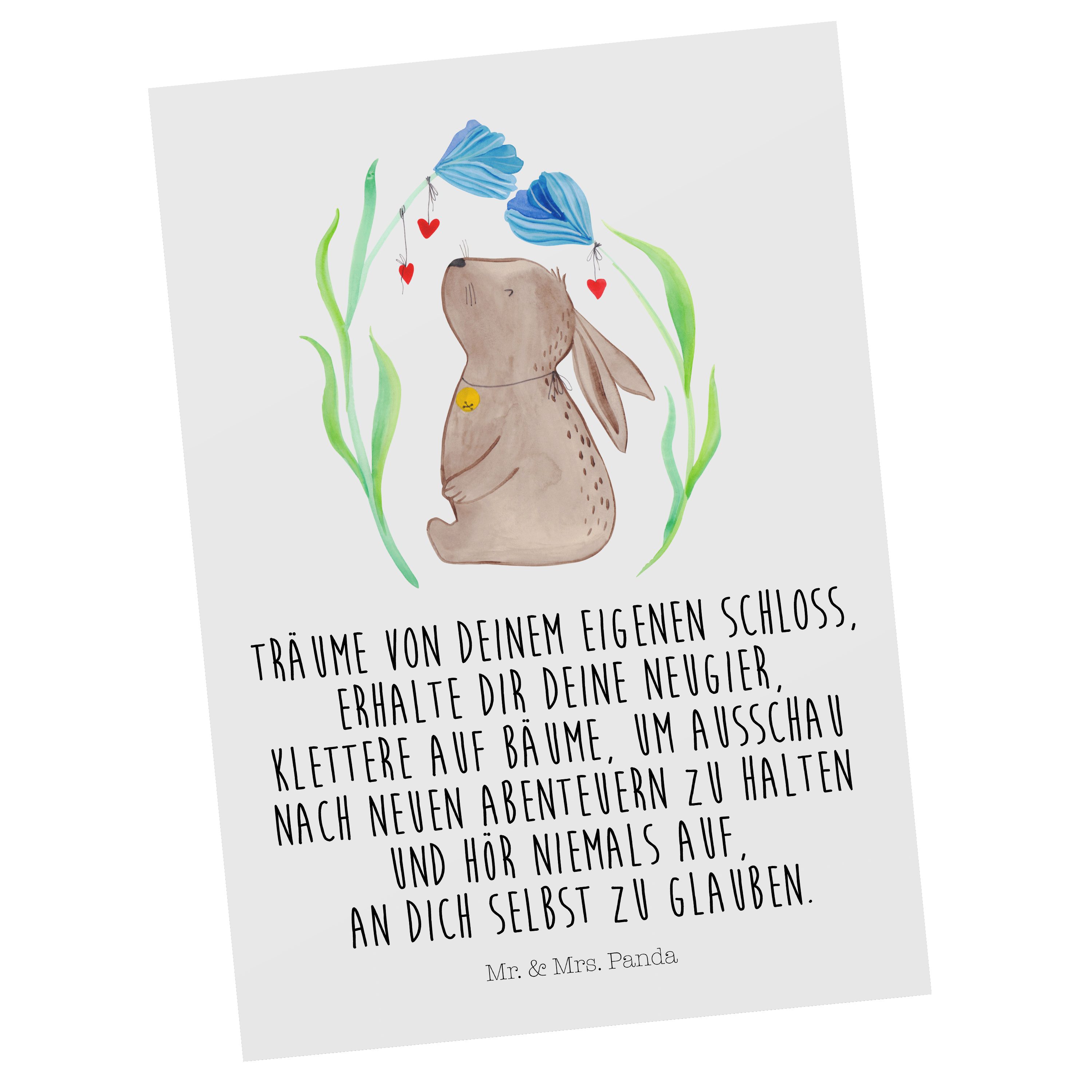 Mr. & Mrs. Panda Postkarte Hase Blume - Weiß - Geschenk, Schwangerschaft, Einladung, Geburtstag