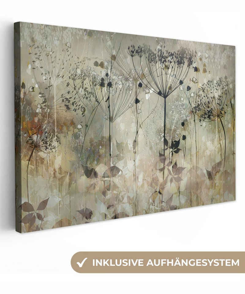 OneMillionCanvasses® Leinwandbild Blumen - Grau - Natur - Kunst, (1 St), Wandbild für alle Wohnbereiche, Gemälde, XXL, großes, 120x80 cm