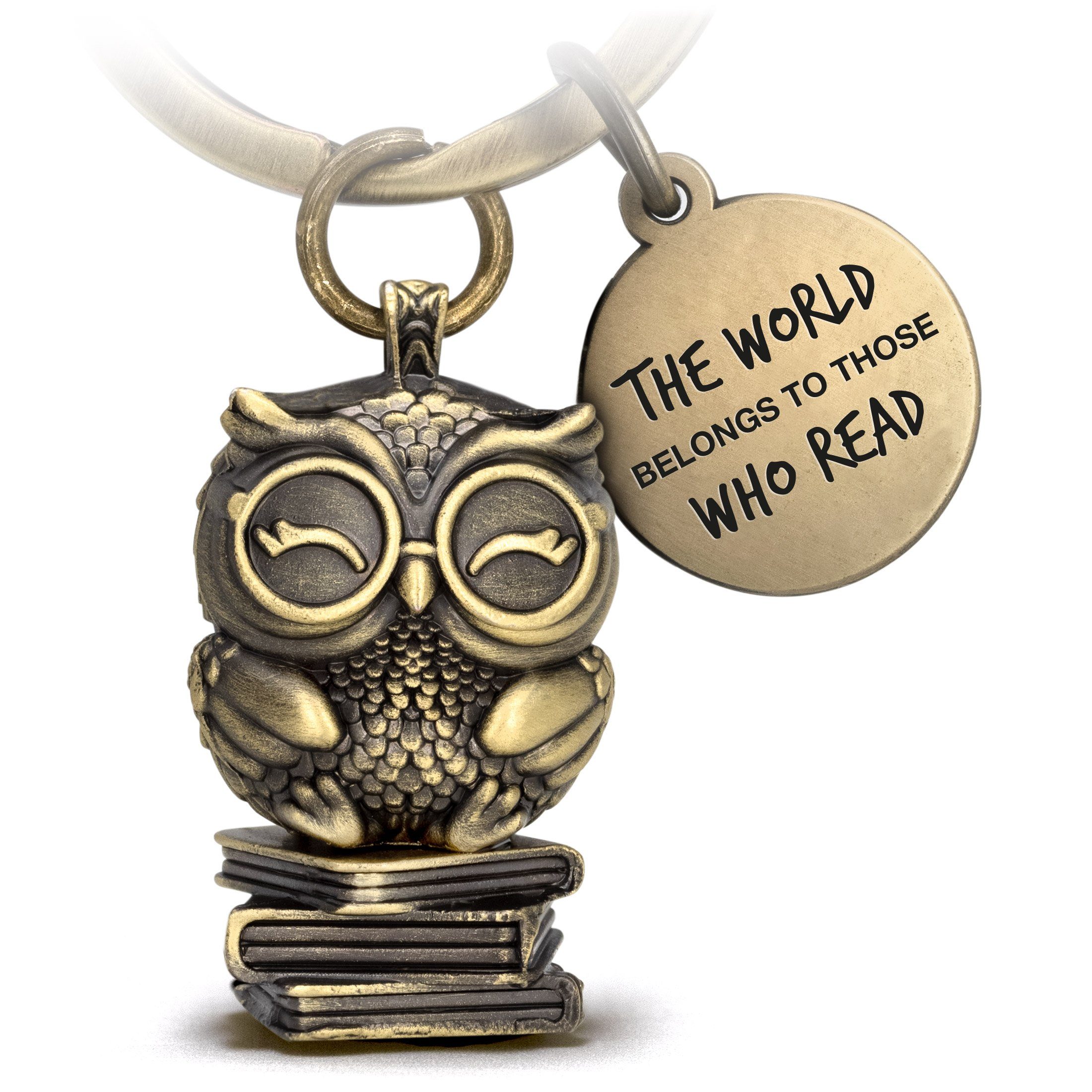 FABACH Schlüsselanhänger Eule Büchereule mit Gravur - Geschenk für Buchliebhaber Vielleser Antique Bronze