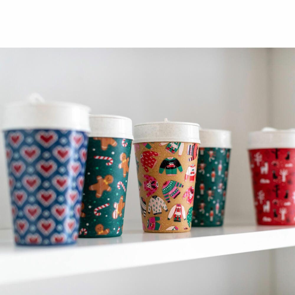 KOZIOL Thermobecher Iso To Go X-Mas Sweater, 400 ml, Recycling-Kunststoff