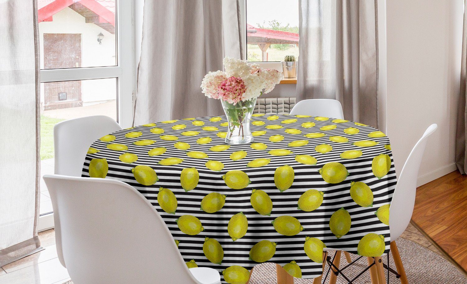 Dekoration, Abdeckung Stripes Tischdecke Zitronen Kreis Tischdecke Kunst Citrus für Esszimmer Küche Motiv Abakuhaus