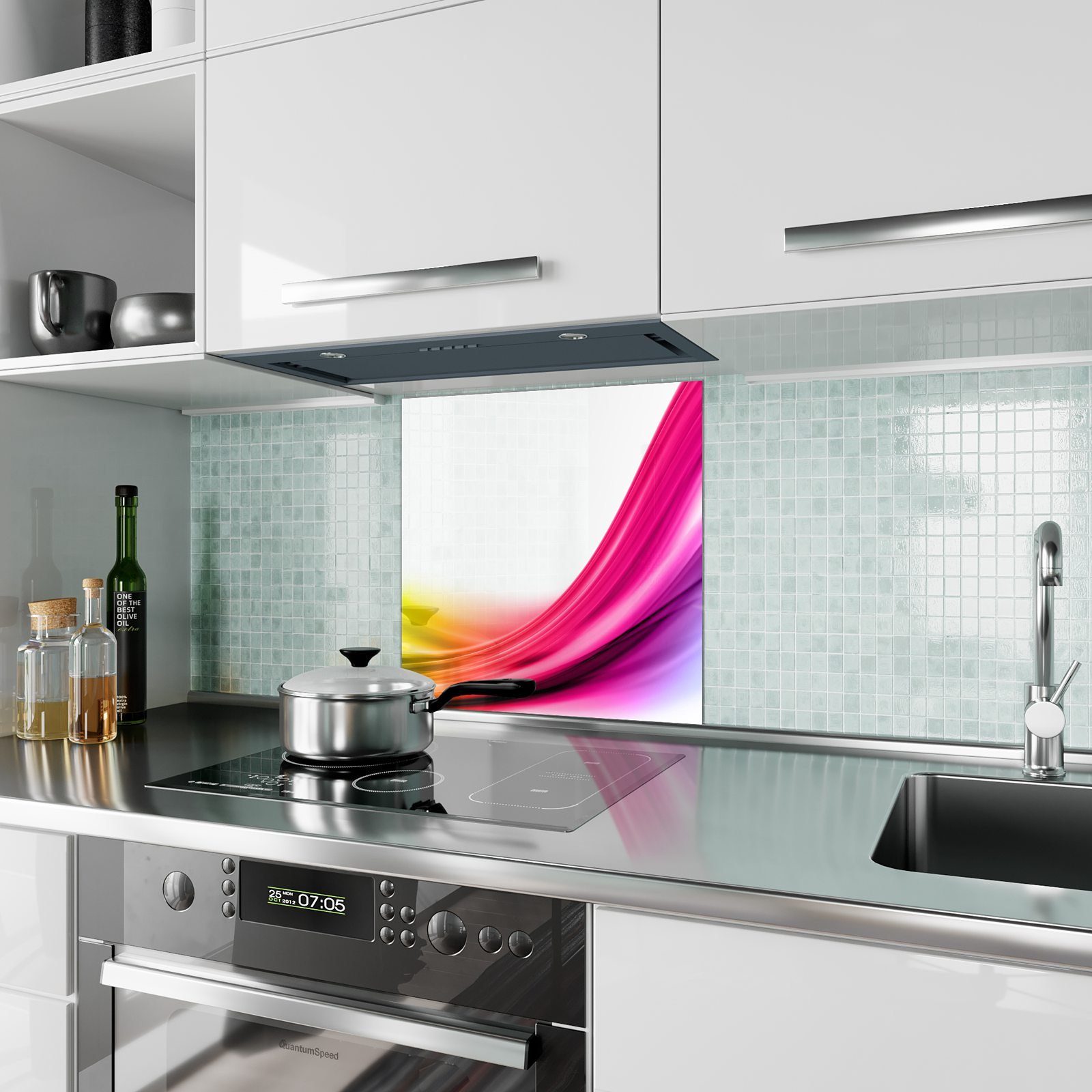 Primedeco Farbige Spritzschutz Linien knallige Küchenrückwand Glas