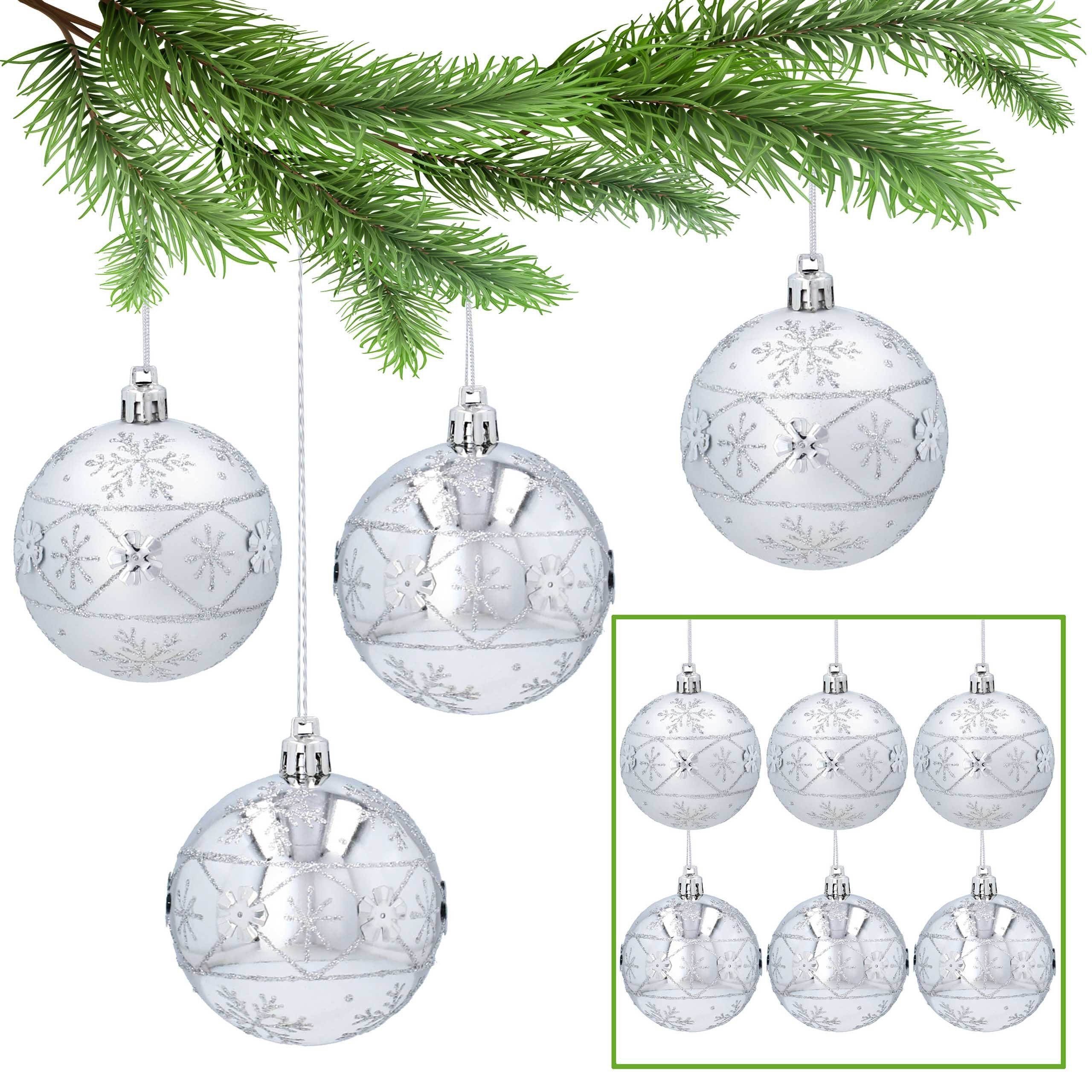 Sarcia.eu Weihnachtsbaumkugel Silberne kugeln mit Glitzer aus Kunststoff 7cm, 6Stück 1Pack