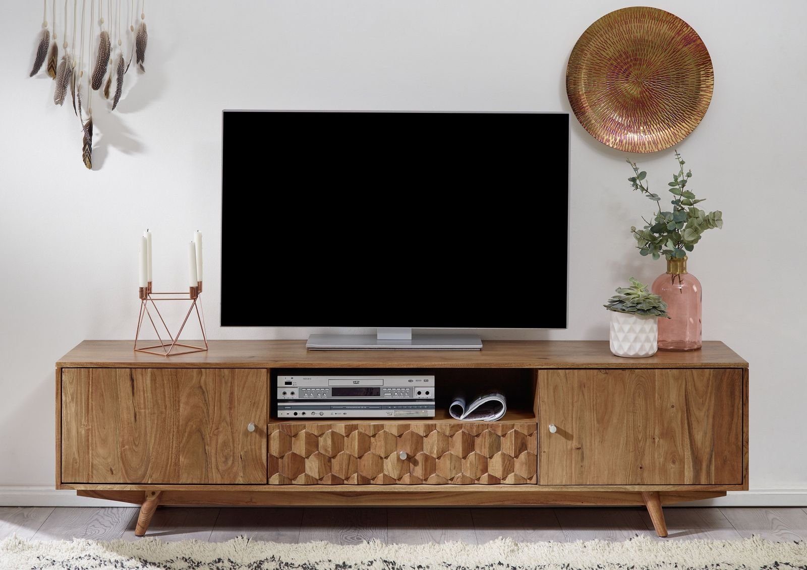 Massivmoebel24 TV-Board MOSAYK (Massivholz), TV-Board 188x40x48 Akazie natur lackiert MOSAYK #105