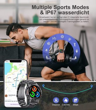 Lige Smartwatch (1,39 Zoll, Android iOS), mit Telefonfunktion 100 Sportmodi 400mAh Akku SpO2 Militär Sportuhr