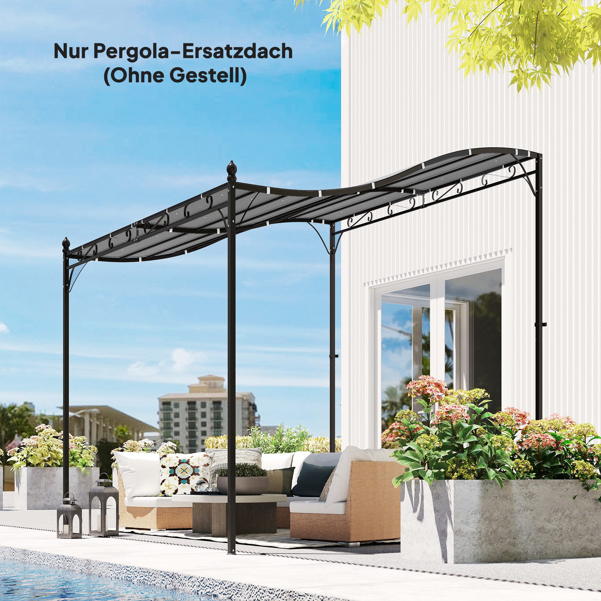 Outsunny Pavillon-Ersatzdach Ersatzdach, 180 g/m², 298 x 293 cm (Ersatzdach für Pergola, Sonnensegel für Terrassenüberdachung), für 3 x 3 m Pavillon, Dunkelgrau