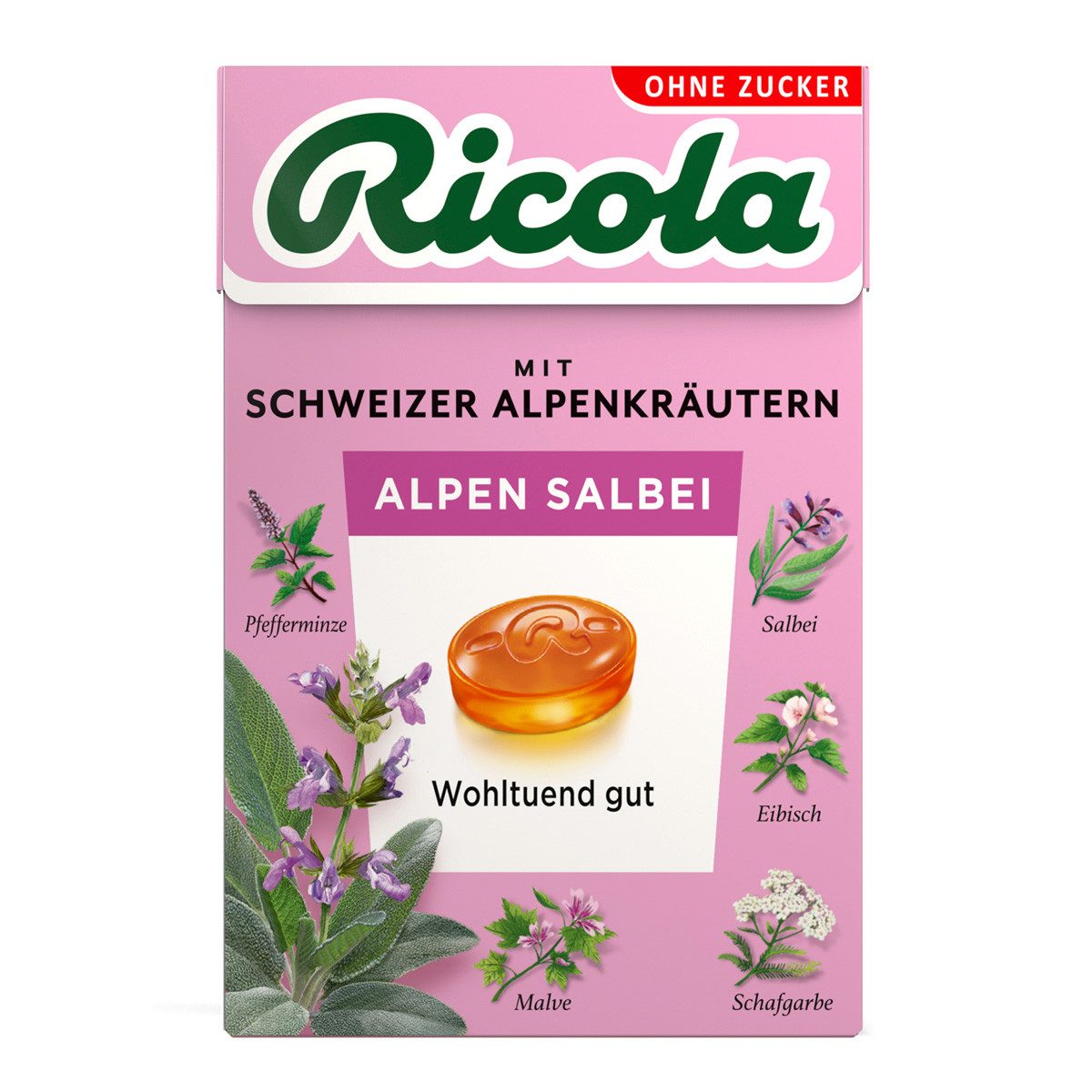 RICOLA Süßigkeit, Ricola Alpen Salbei ohne Zucker im Böxli feinherb würzig 50g