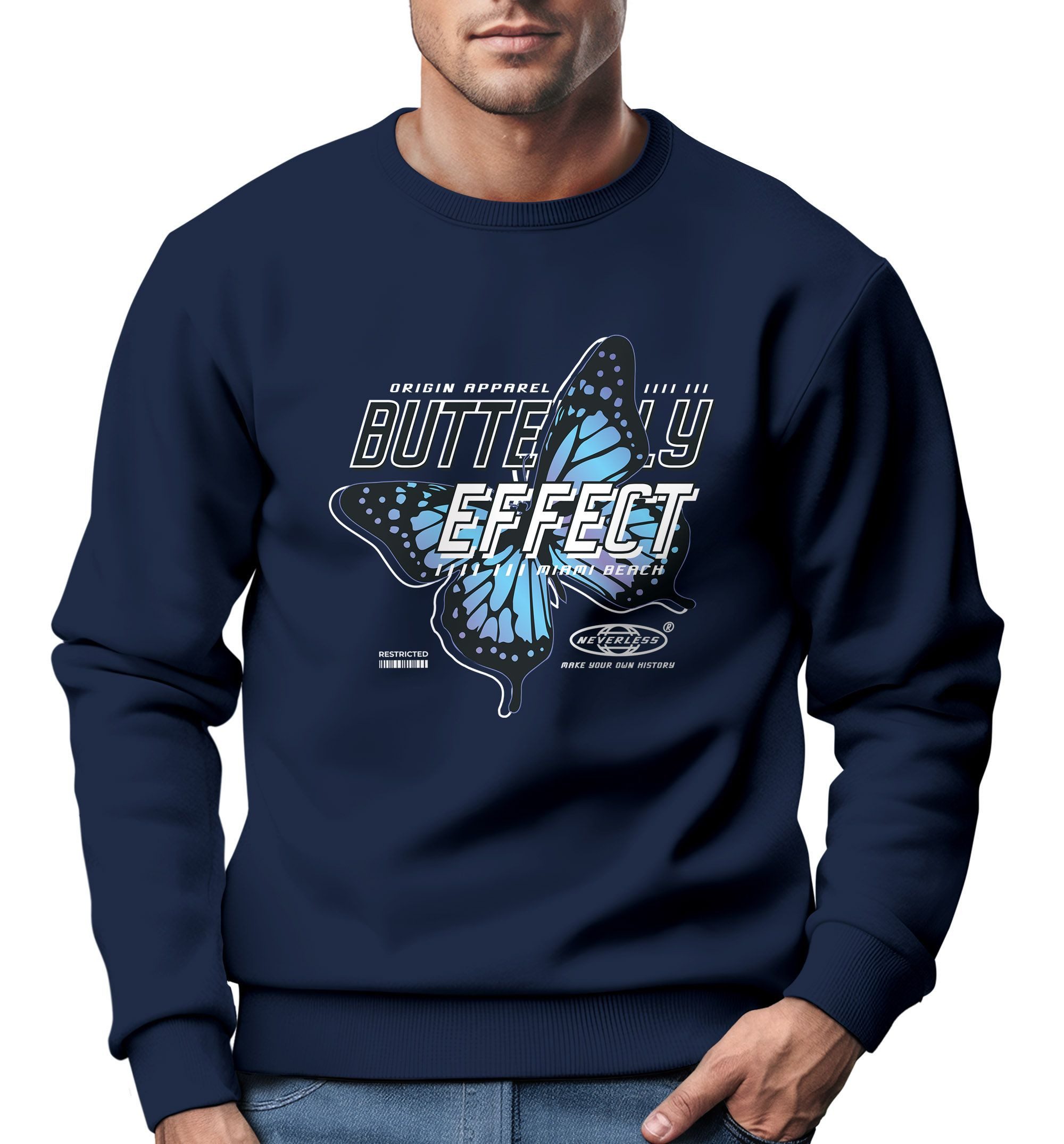 Sweatshirt Sweatshirt Herren Bedruckt Schmetterling Butterfly Effekt Techwear