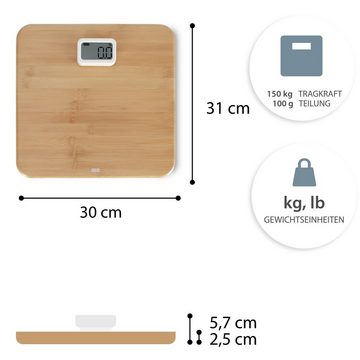 ADE Personenwaage Digitale Körperwaage ohne Batterien mit Dynamo, umweltfreundlicher Dynamoantrieb, Wiegefläche aus Bambus, bis 150 kg