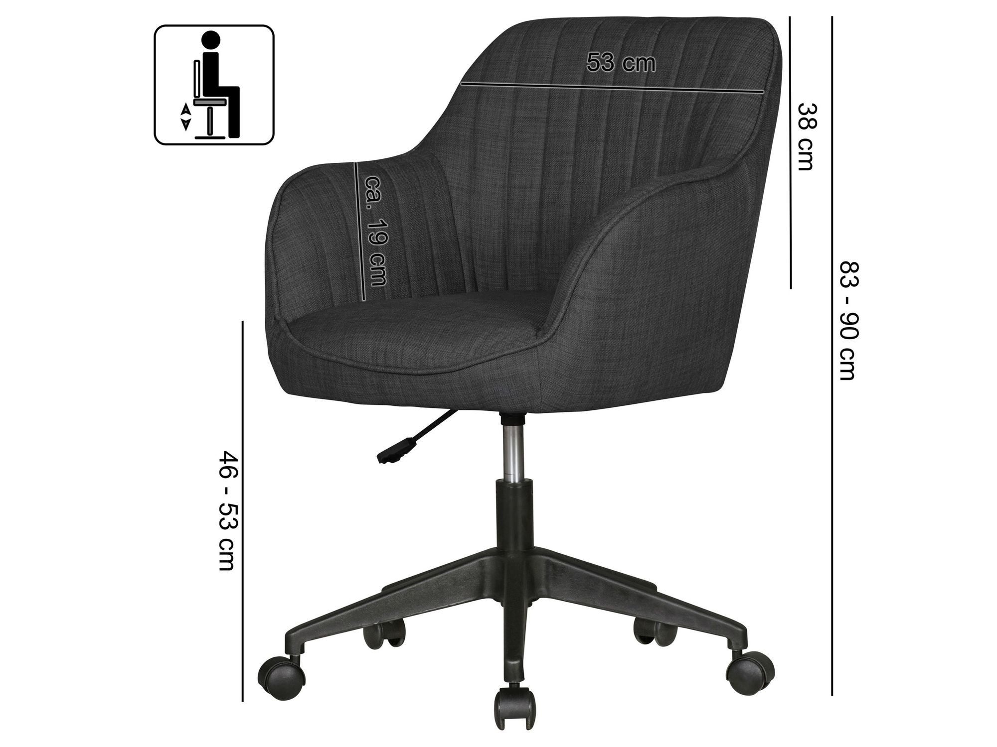 FINEBUY Schreibtischstuhl MIAMI Stoff Drehstuhl Bürostuhl 120 kg Schalenstuhl (Drehstuhl, Schreibtischstuhl MIAMI Anthrazit Stoff), Schalenstuhl Gepolstert, Bürostuhl mit Rollen