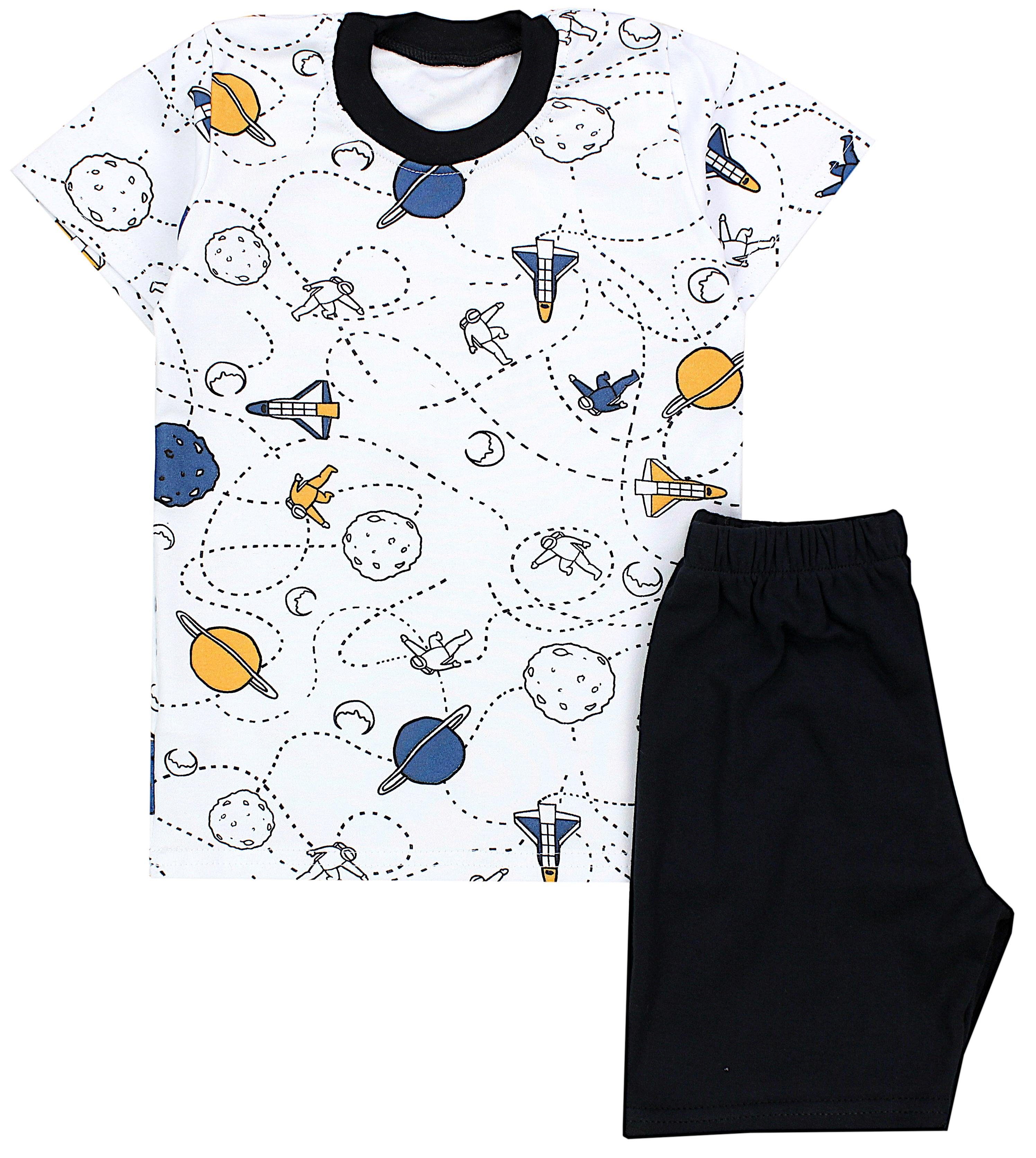 Sommer Set Weiß Pyjama Schlafanzug Kinder Schwarz 2-teilig Schlafanzug TupTam Kosmonauten Jungen / Kurzarm