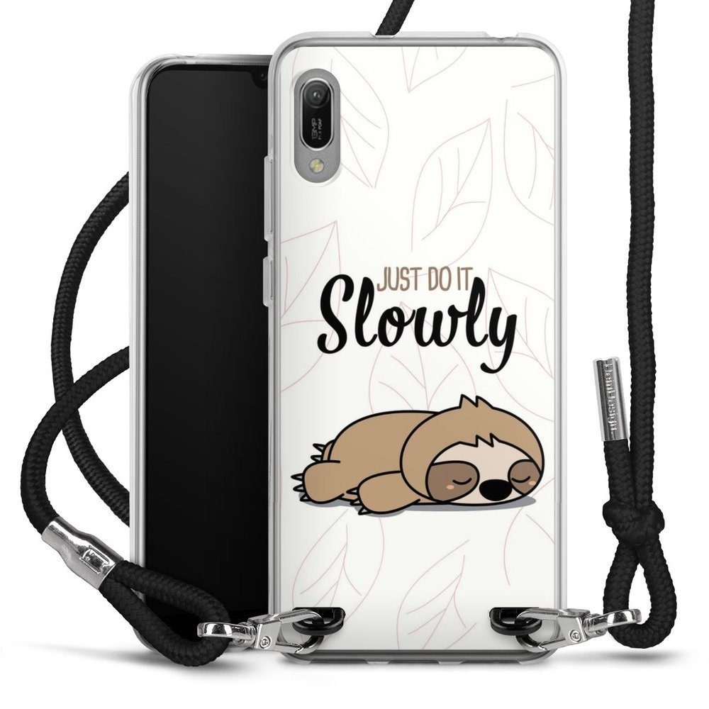 DeinDesign Handyhülle Tiere Faultier lazy sunday Just Do It Slowly Sloth, Huawei  Y6 (2019) Handykette Hülle mit Band Case zum Umhängen