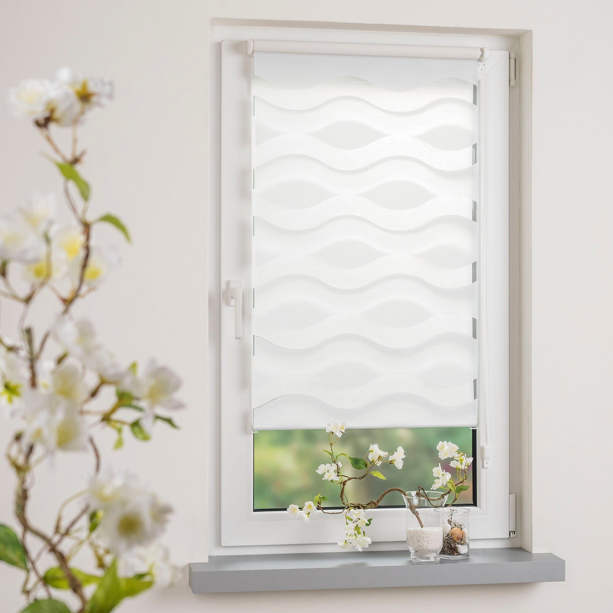 Liedeco Doppelrollo »Wave«, Lichtschutz, ohne Bohren, freihängend, Klemmfix günstig online kaufen