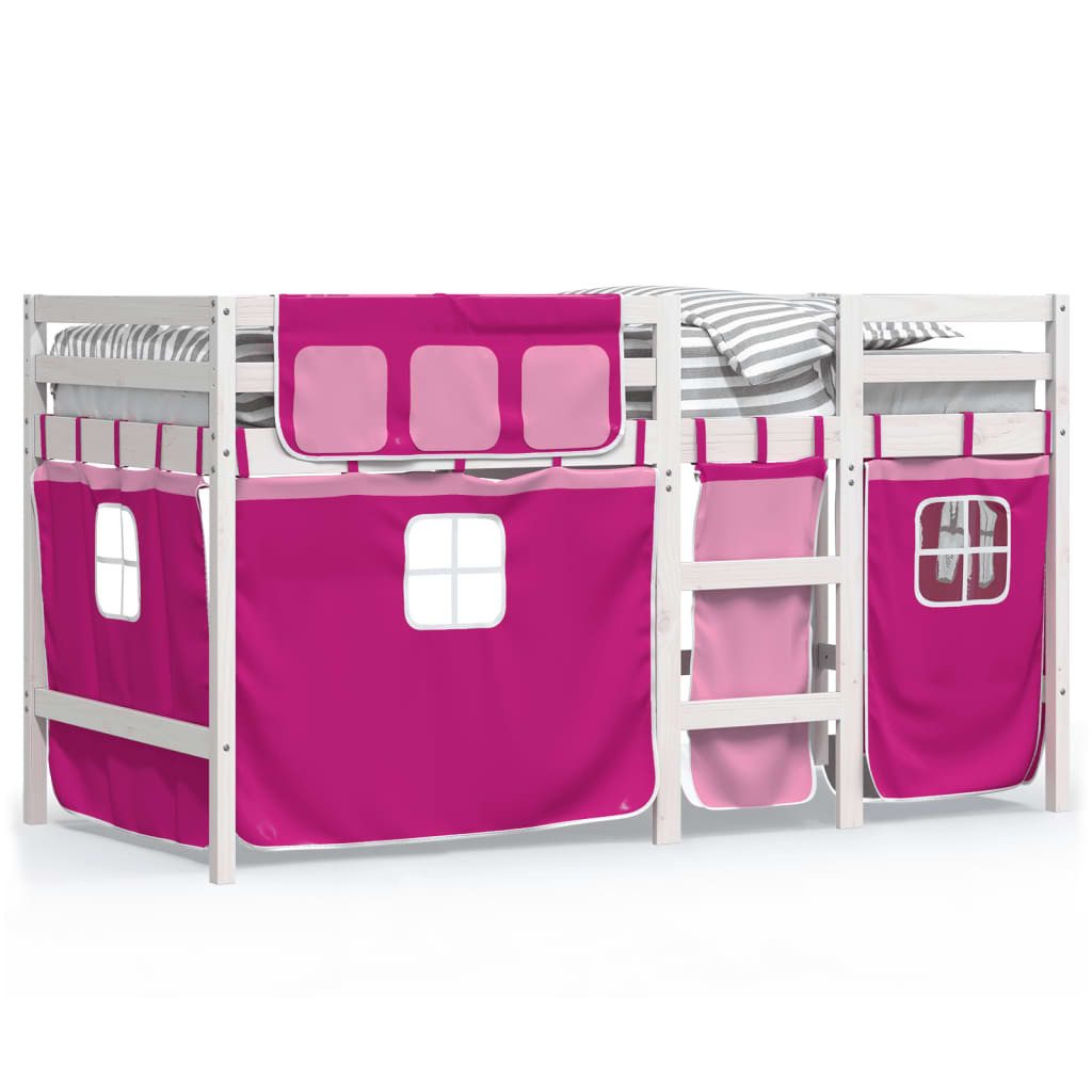 vidaXL Bett Kinderhochbett mit Vorhängen Rosa günstig online kaufen