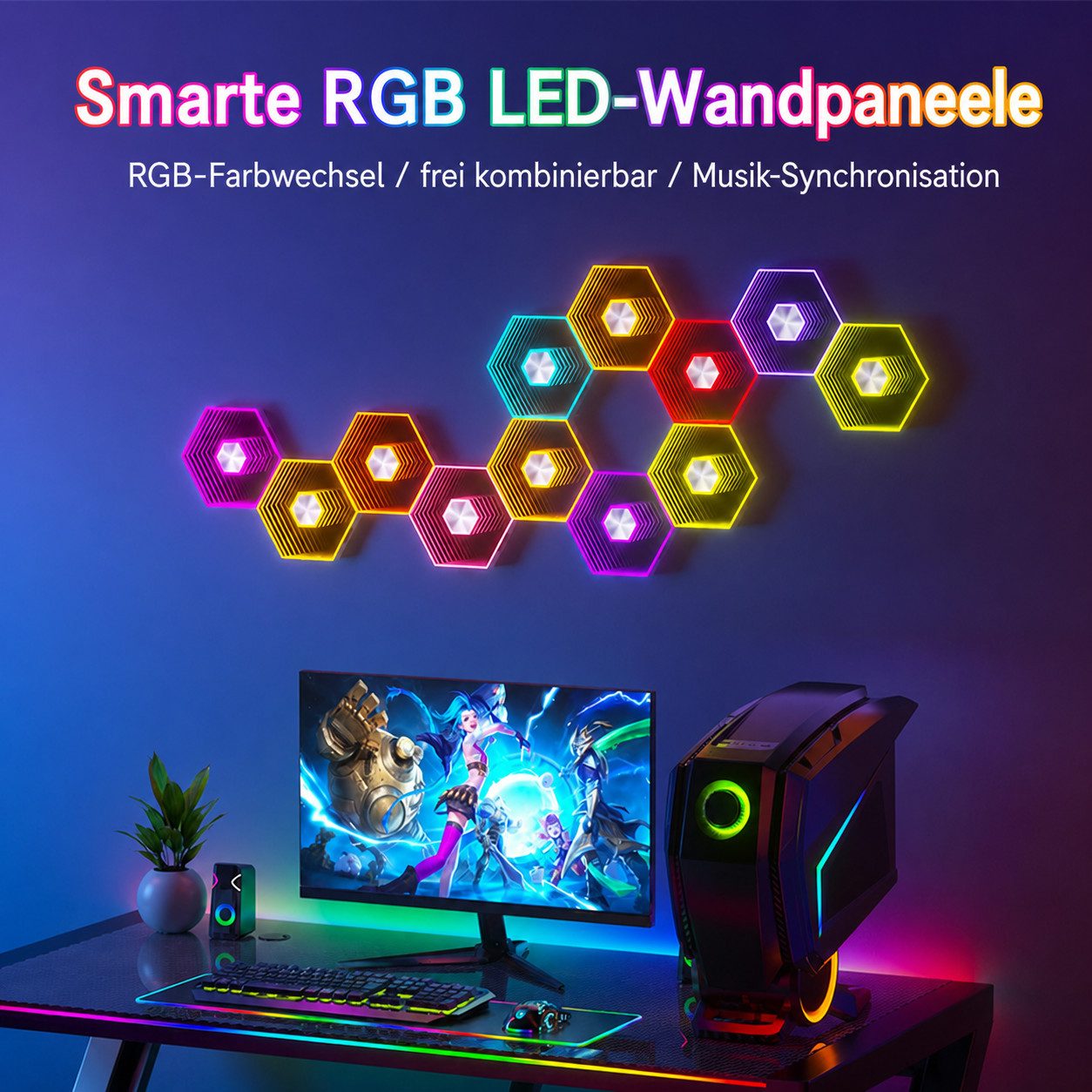 AFKSMILE Lampenfilter 6er RGBIC Hexagon LED Wandleuchte, Infinity Mirror mit Fernbedienung
