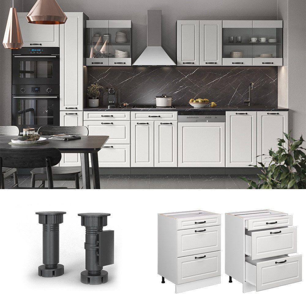 Vicco Unterschrank R-Line, Weiß Landhaus/Weiß, 60 cm mit Schubladen, ohne Arbeitsplatte (1-St)