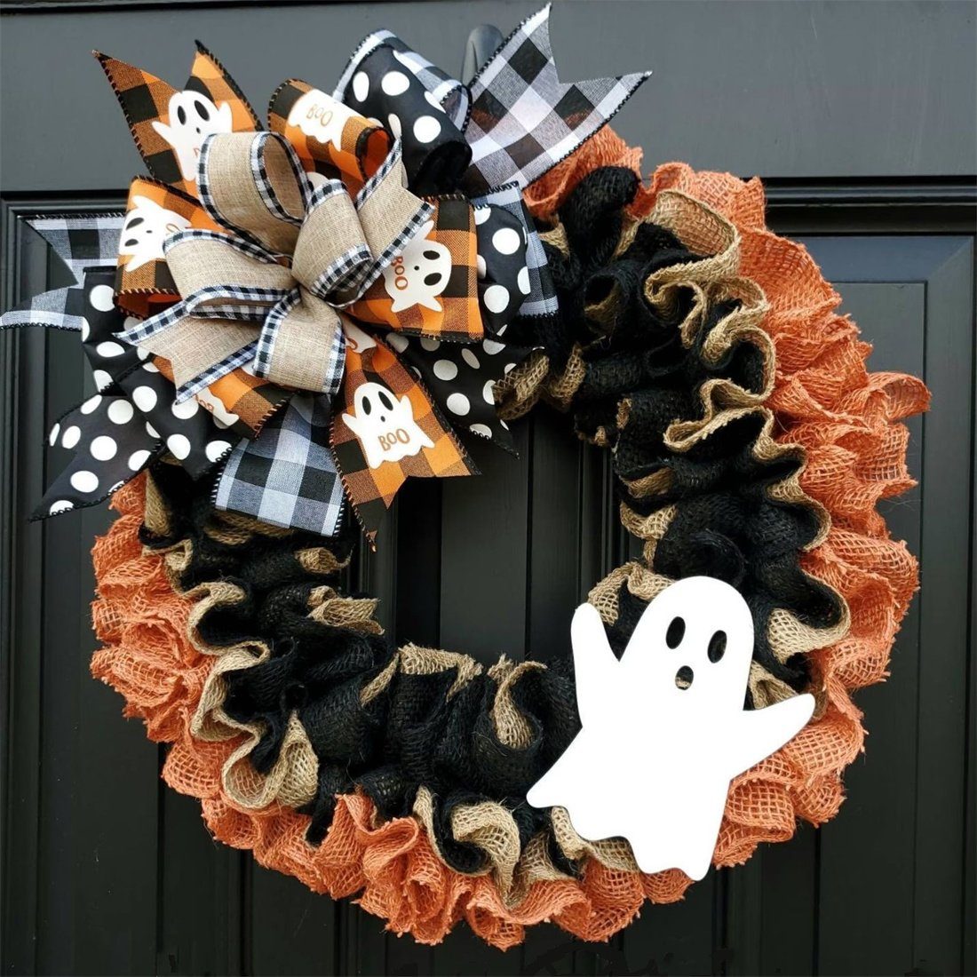 Kunstgirlande Halloween Simulation Ghost hängen, Urlaub DÖRÖY Dekoration Tür Kranz, Ribbon