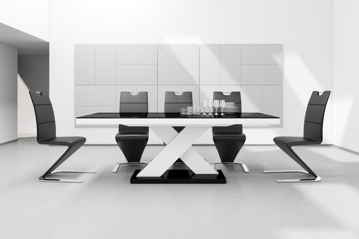 designimpex Esstisch Design Tisch HE-888 Schwarz / Weiß Hochglanz ausziehbar 160 bis 210 cm Schwarz Hochglanz / Weiß Hochglanz