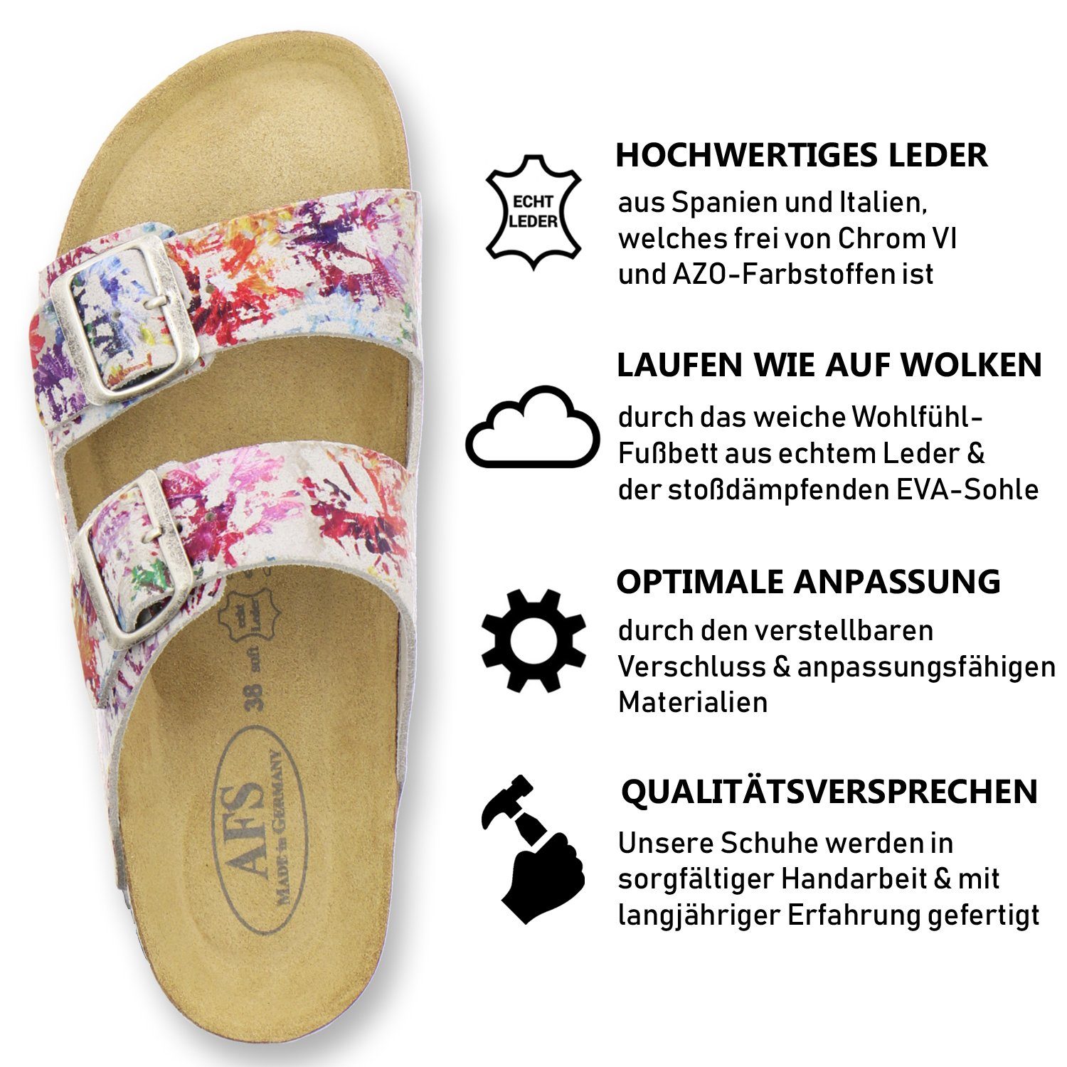 AFS-Schuhe 2100 Pantolette für Damen Made Fussbett, Leder Germany Leder aus in mit paint