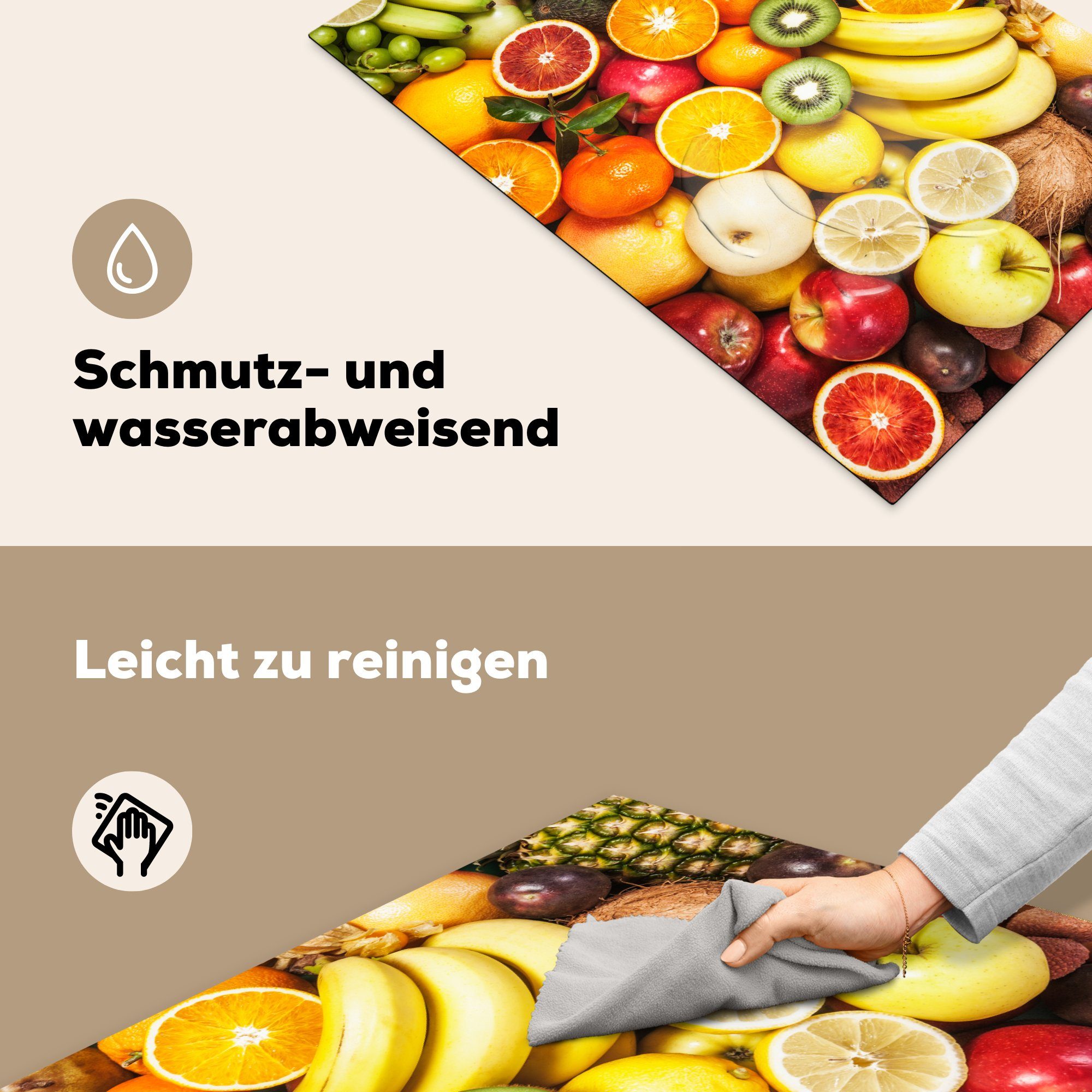 MuchoWow Herdblende-/Abdeckplatte Kiwi - Banane - Induktionskochfeld Schutz Ceranfeldabdeckung für (1 Vinyl, 81x52 tlg), die cm, küche, Obst