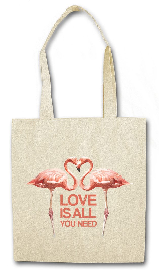 Beuteltasche Love Is All You Need Flamingos Stofftasche Flamingo Herz Love Liebe