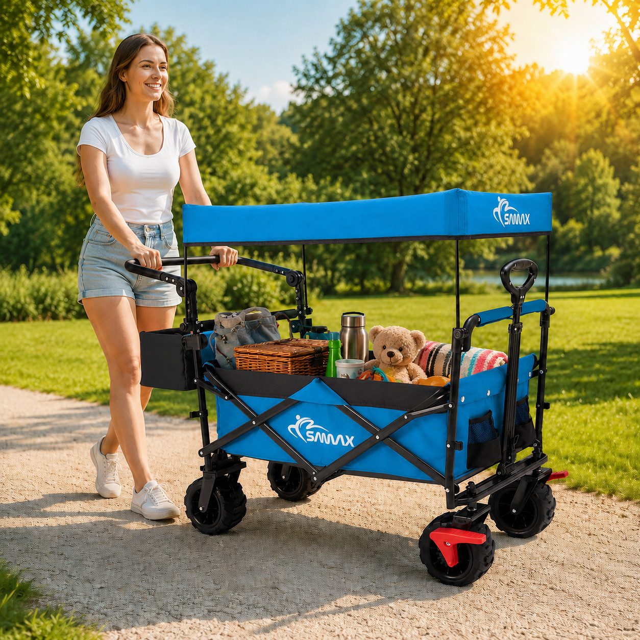 SAMAX Bollerwagen Faltbarer Offroad mit Dach - Blau