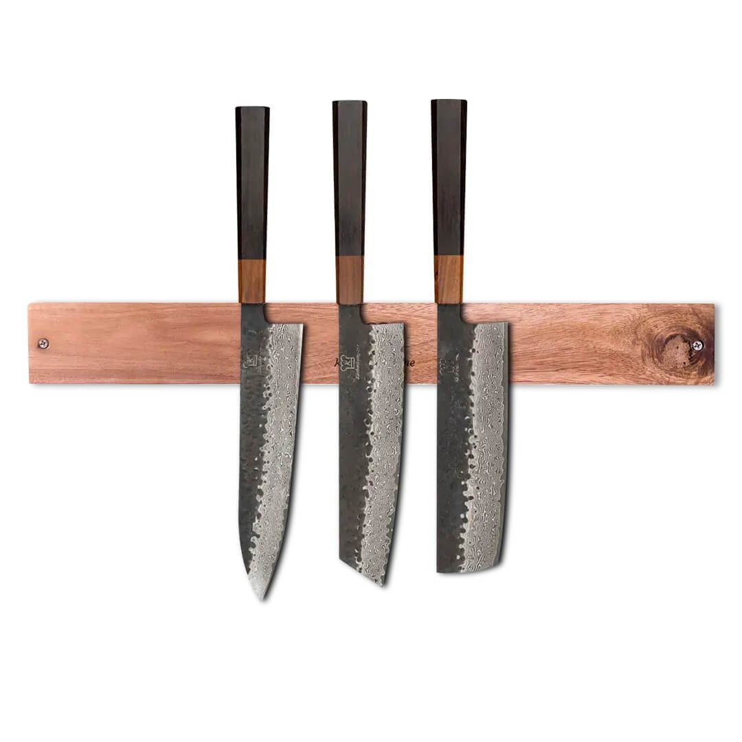 Set Küchenkompane mit magnetischer Damast (2-tlg) Messer-Set Holzleiste Shikku - Messerset Küchenmesser