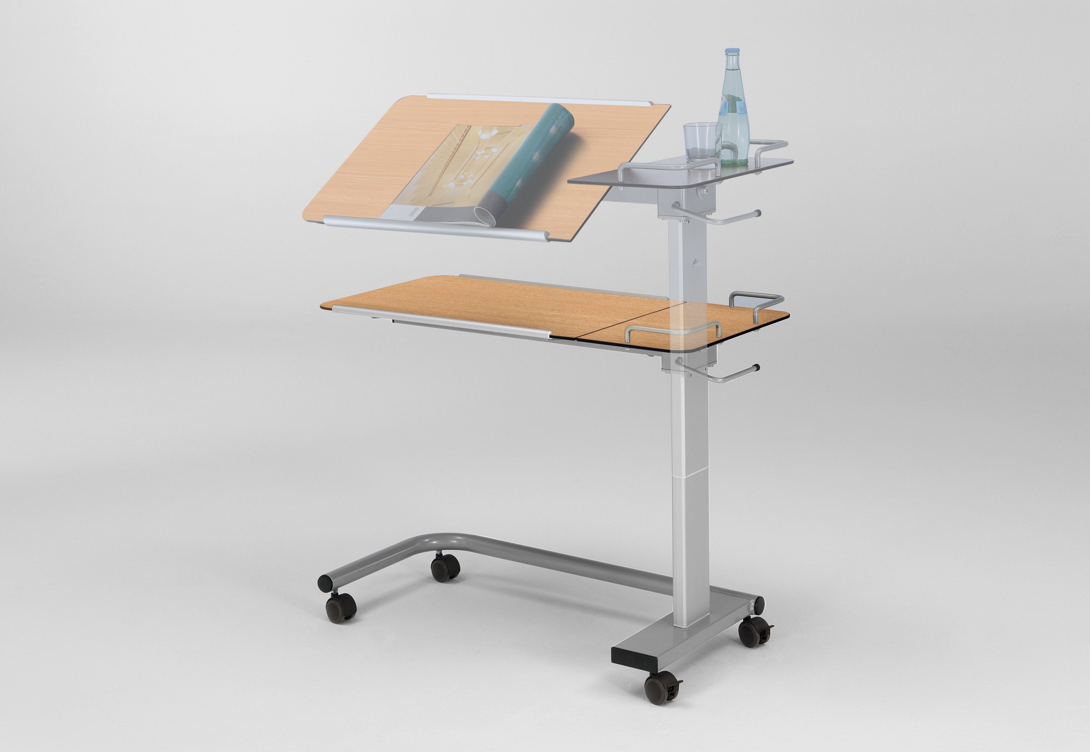 Burmeier Beistelltisch Pleto (Ergonomisch, Zeitlos im Design, Höhenverstellbar), Zweigeteilte schwenkbare Platte oder einteilige waagerechte Platte