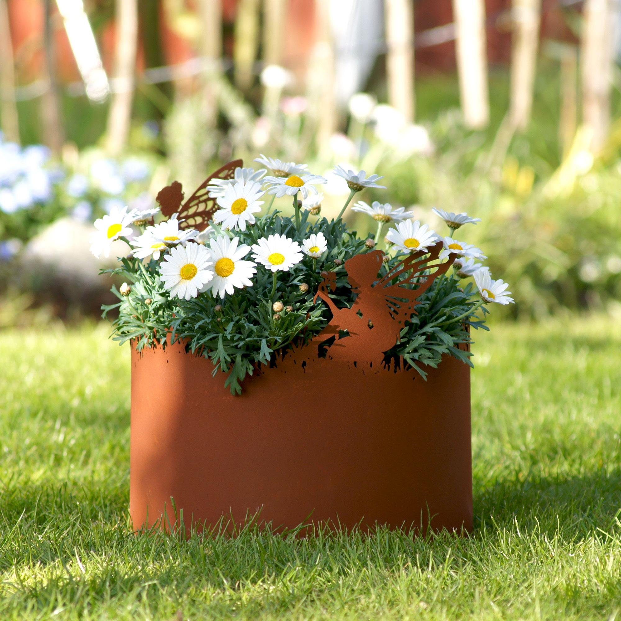 UNUS GARDEN Rasenkante Beeteinfassung Metall Rostoptik Feenmotiv Ø 28 cm Garten, 1er Set - erweiterbar, Mähkante, Beetumrandung, Rasenkante 78 x 20 cm, robust