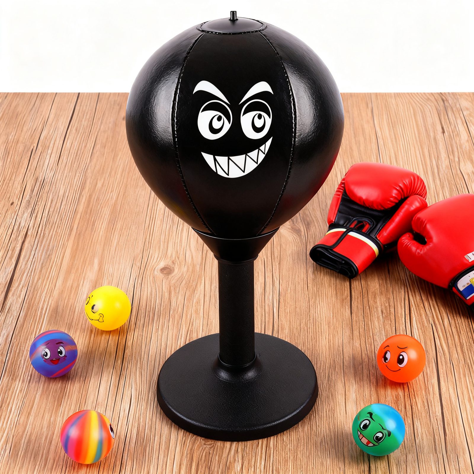 MODFU Punchingball Boxball Desktop-Trainingsboxsack Reaktionsball Tisch-Boxsack (Koordinationsball Schlagball Stressball für Kinder und Erwachsene, 1-tlg., mit Handpumpe und superstarkem Saugnapf), Geschenk für Kinder Erwachsene oder Kollegen mit Spaßfaktor