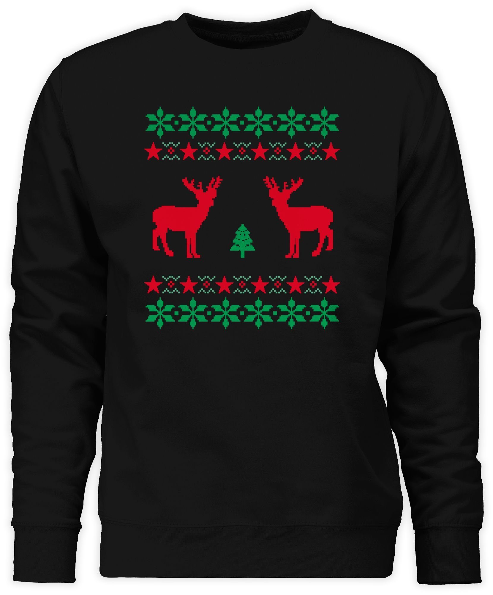 Shirtracer Sweatshirt Weihachten Kleidung 1 Pixel Weihnachten (1-tlg) Schwarz Norweger Rentier
