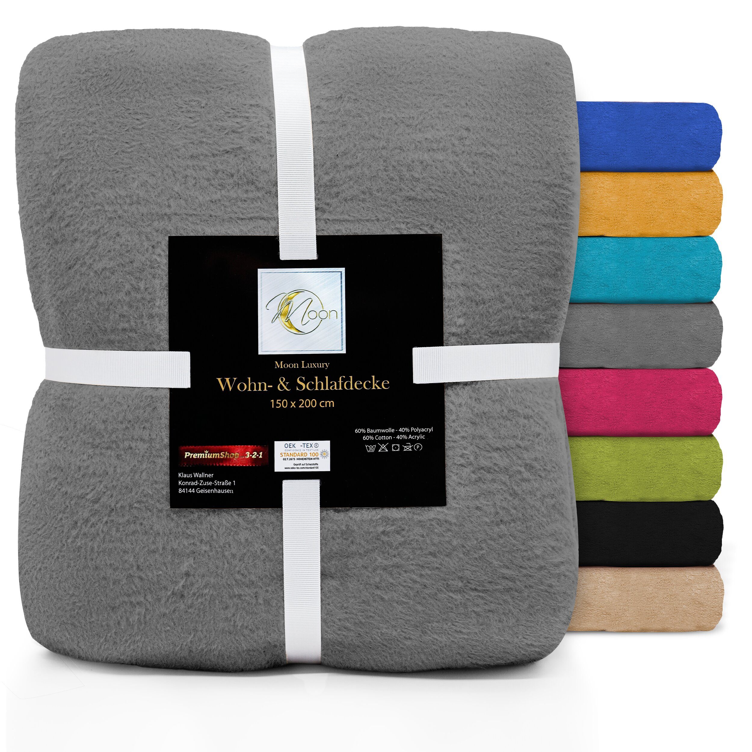 Wohndecke MOON Luxury Kuscheldecke, UNI Decke, ca. 150x200 cm, MOON Heimtextilien, mit geketteltem Rand