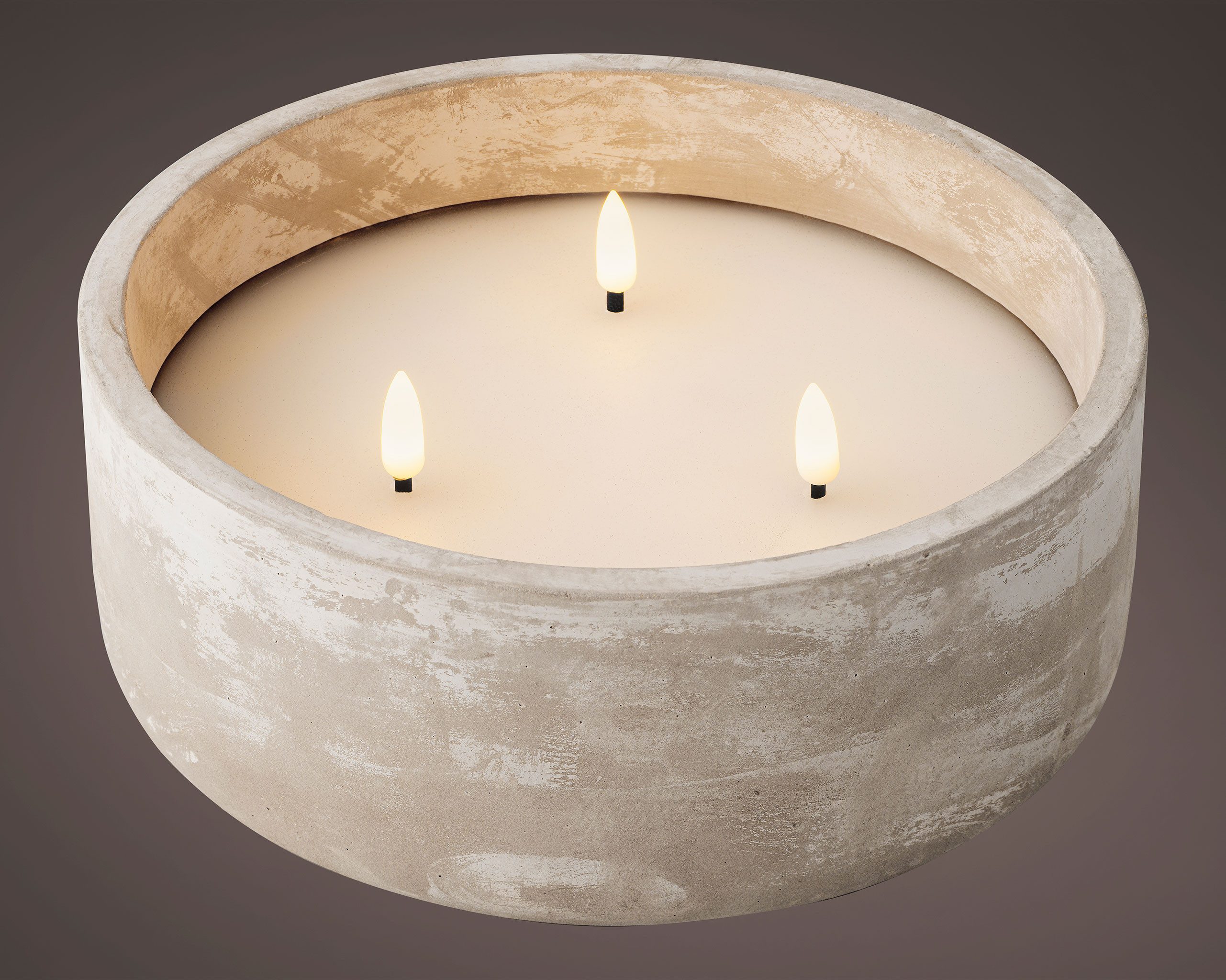 Lumineo LED-Kerze, Timer, warmweiß, LED Kerze 20x8cm mit Timer dreiflammig Wachs Beton Grau / Warmweiß