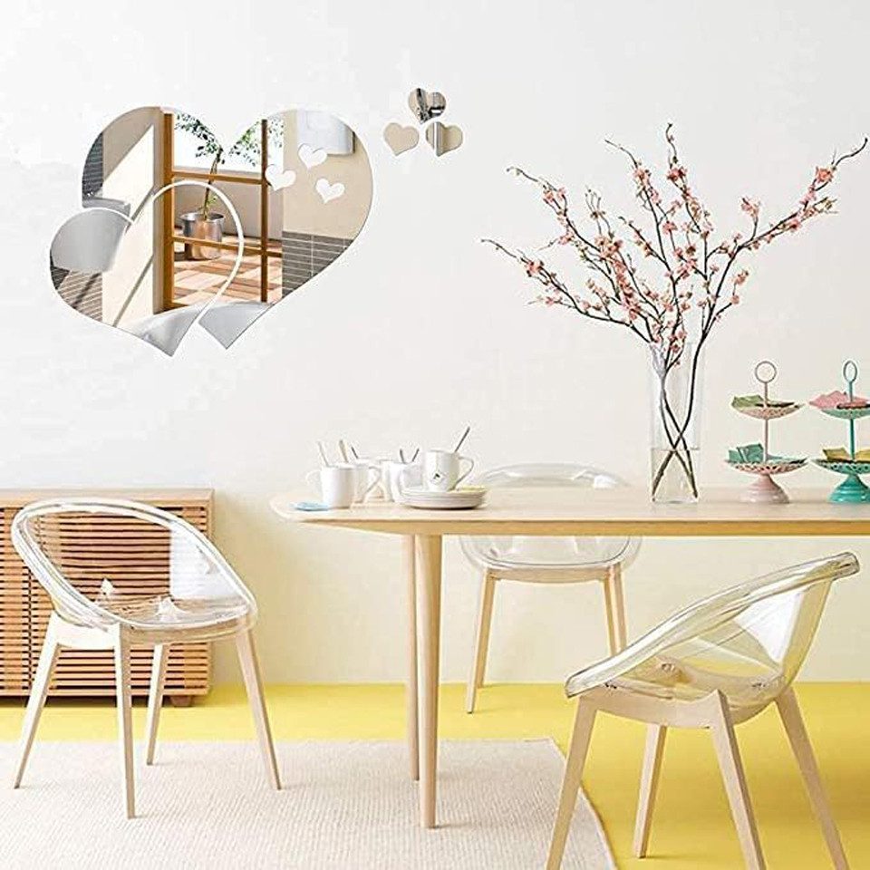 Coonoor 3D-Wandtattoo Spiegel Wandaufkleber 10 Stücke/2 Satz, 3D Kristall Doppel Liebe Herz (2 St), DIY Kunst Wandtattoos Für die Wand Wohnzimmer Schlafzimmer Büro