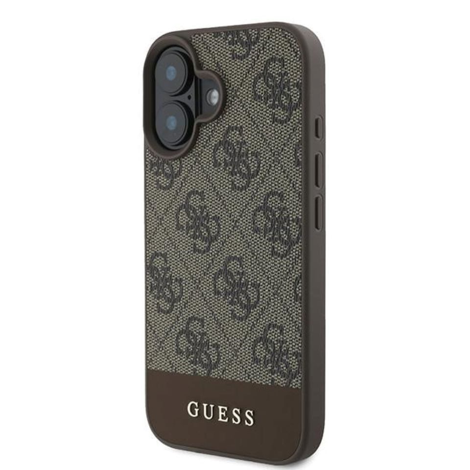 Guess Handyhülle iPhone 16 Plus Kunstleder braun mit Logo goldfarben 6,7 Zoll, Kantenschutz
