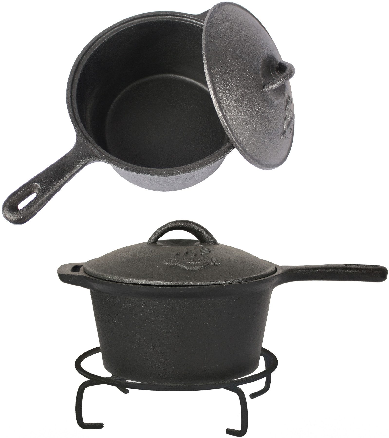 El Fuego Topf-Set El Fuego® Dutch Oven, Eisenguss (Set, 7-tlg), aus Gusseisen, mit spezieller Oberflächenveredelung