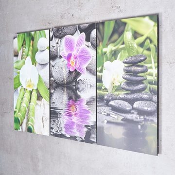 Levandeo® Wandbild, 3er Set Wandbild je 20x30cm Aluminium Dibond Orchideen Wellness Deko