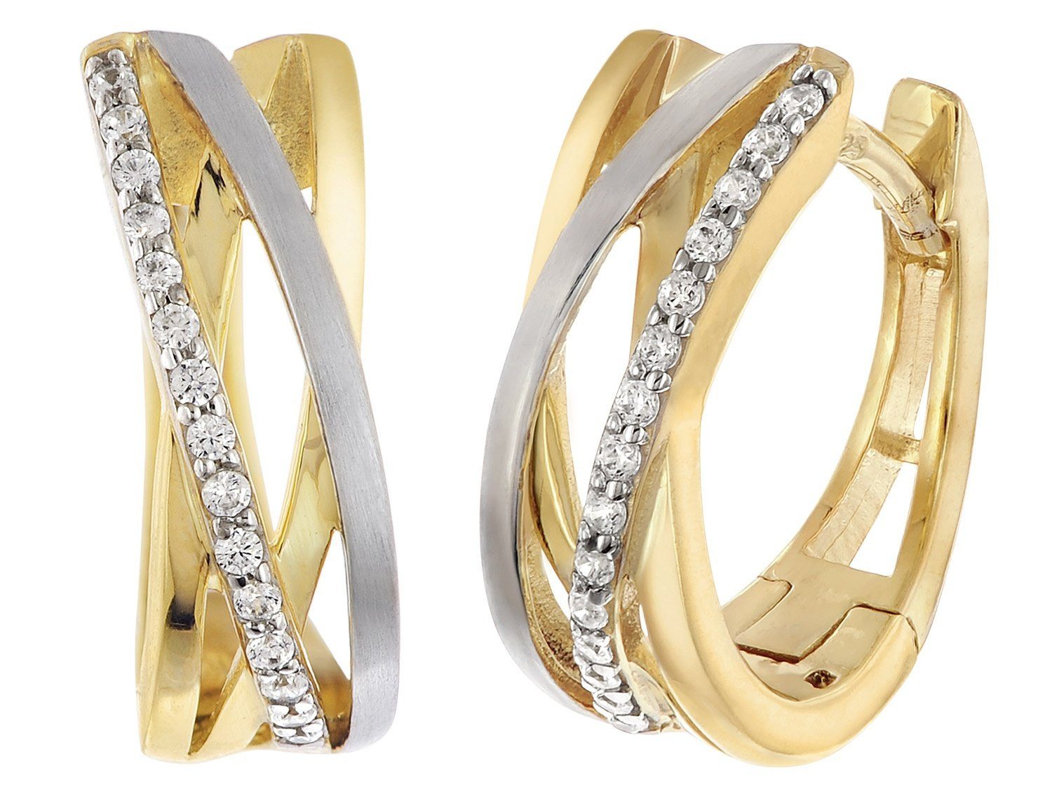 trendor Paar Creolen Damen-925 Silber Bicolor Zirkonia günstig online kaufen