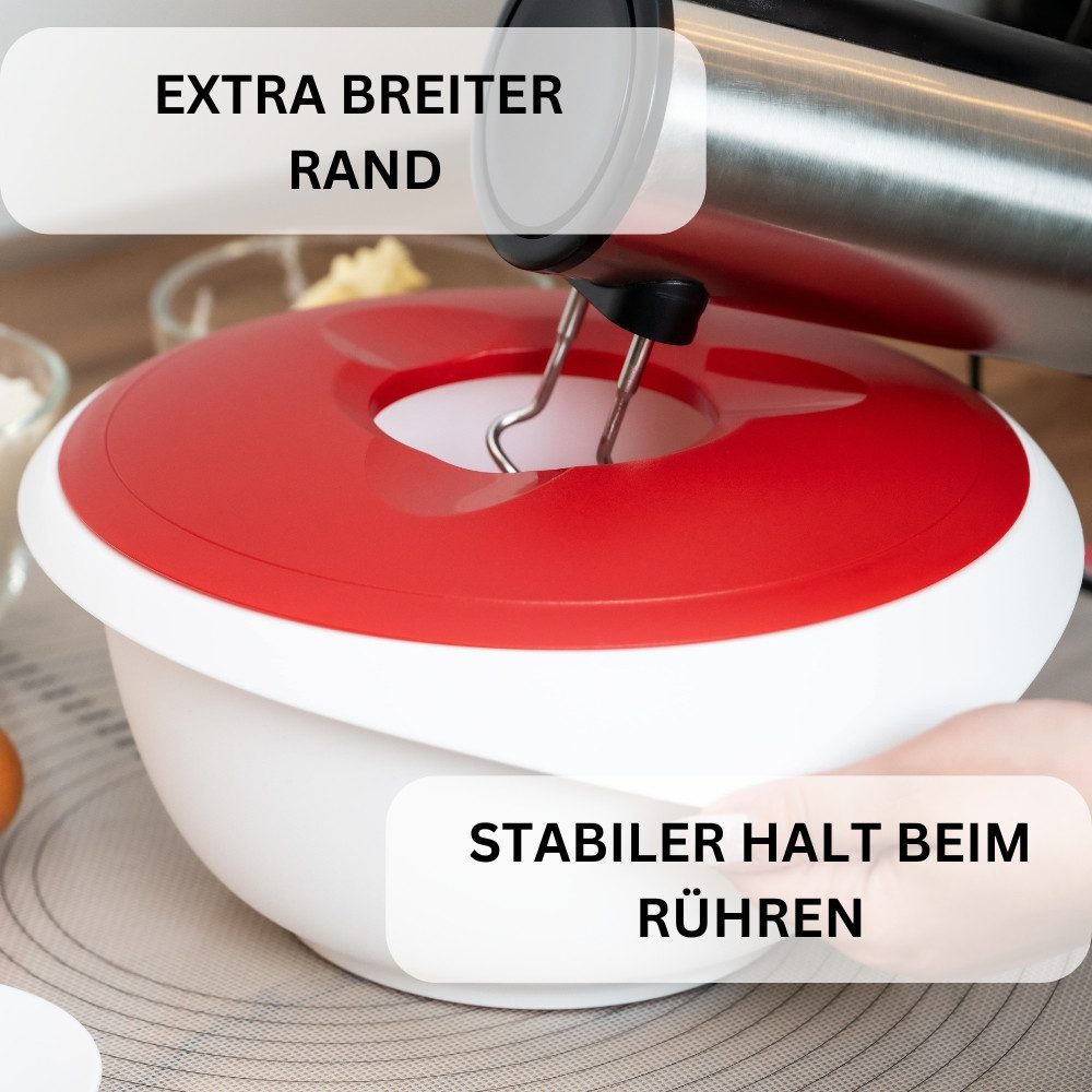 WESTMARK Rührschüssel mit zweigeteiltem Deckel, 3,5 l, Mit Ausgießer, Kunststoff, Weiß/Rot, PP – Bild 4 von 5