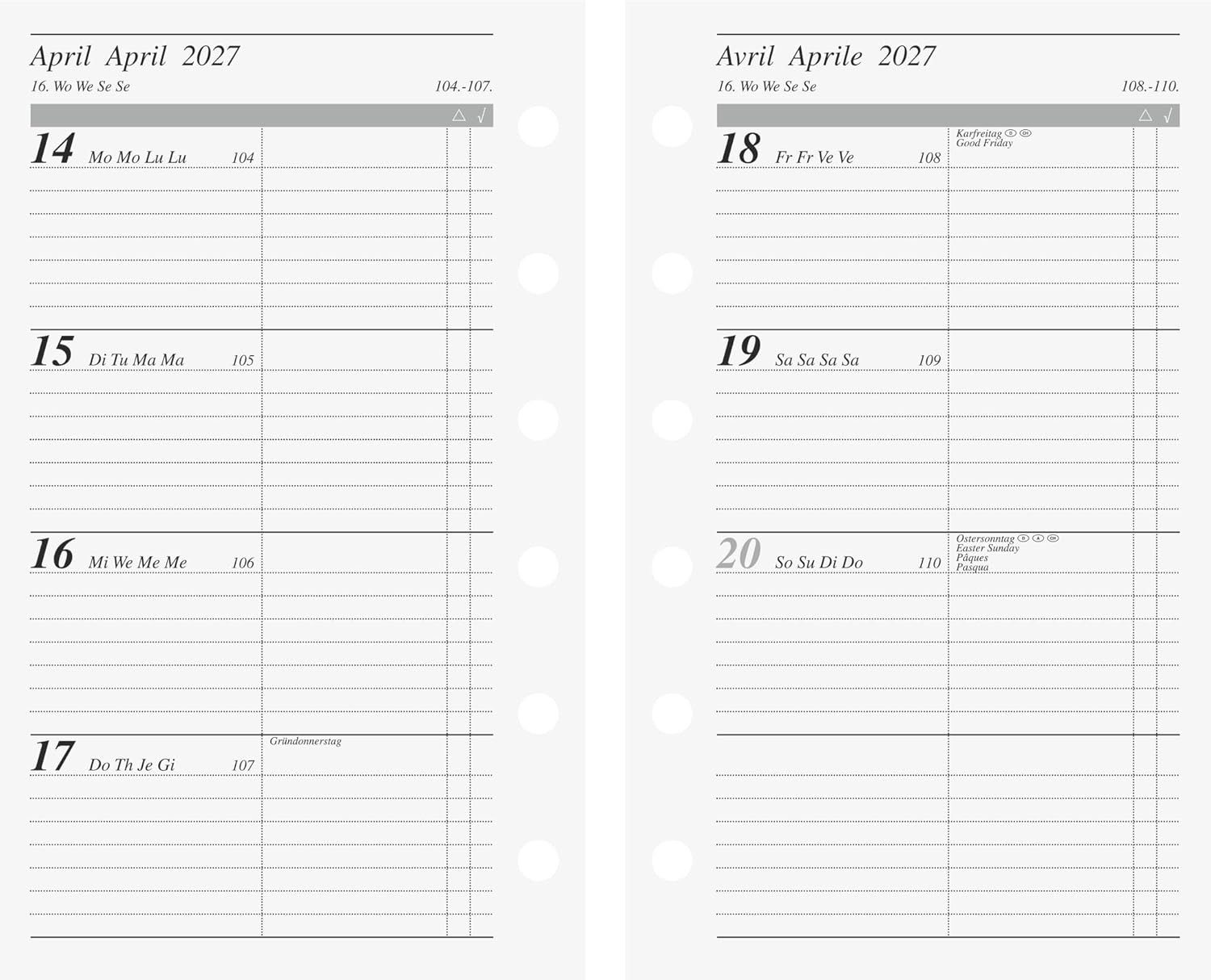RIDO Buchkalender rido/idé Wochenkalendarium Timeplaner fun 2027, A7
