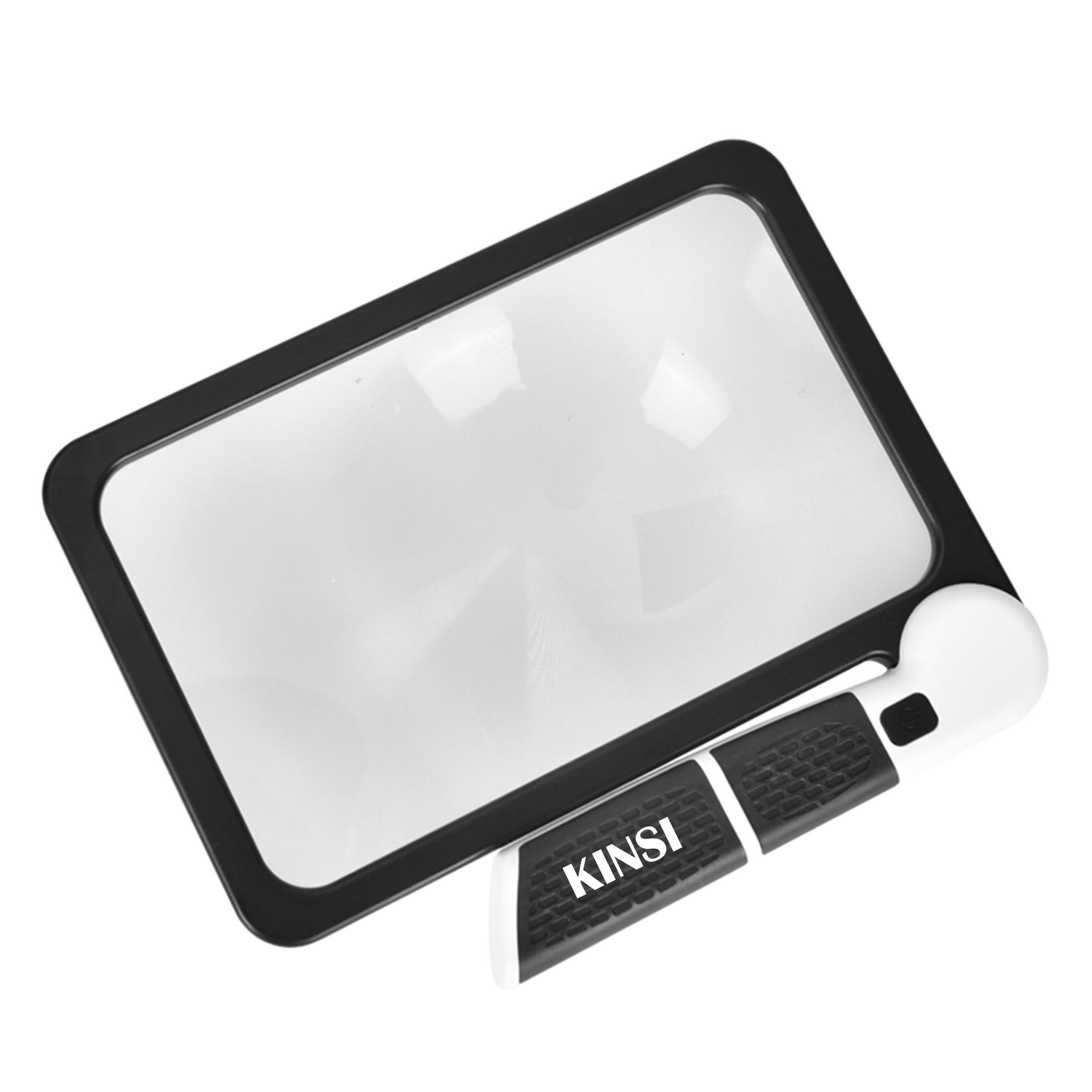 KINSI Handlupe Square Handheld Folding Lupe für ältere Menschen Buch lesen, Mit 48 LEDs, gummibeschichteter Griff