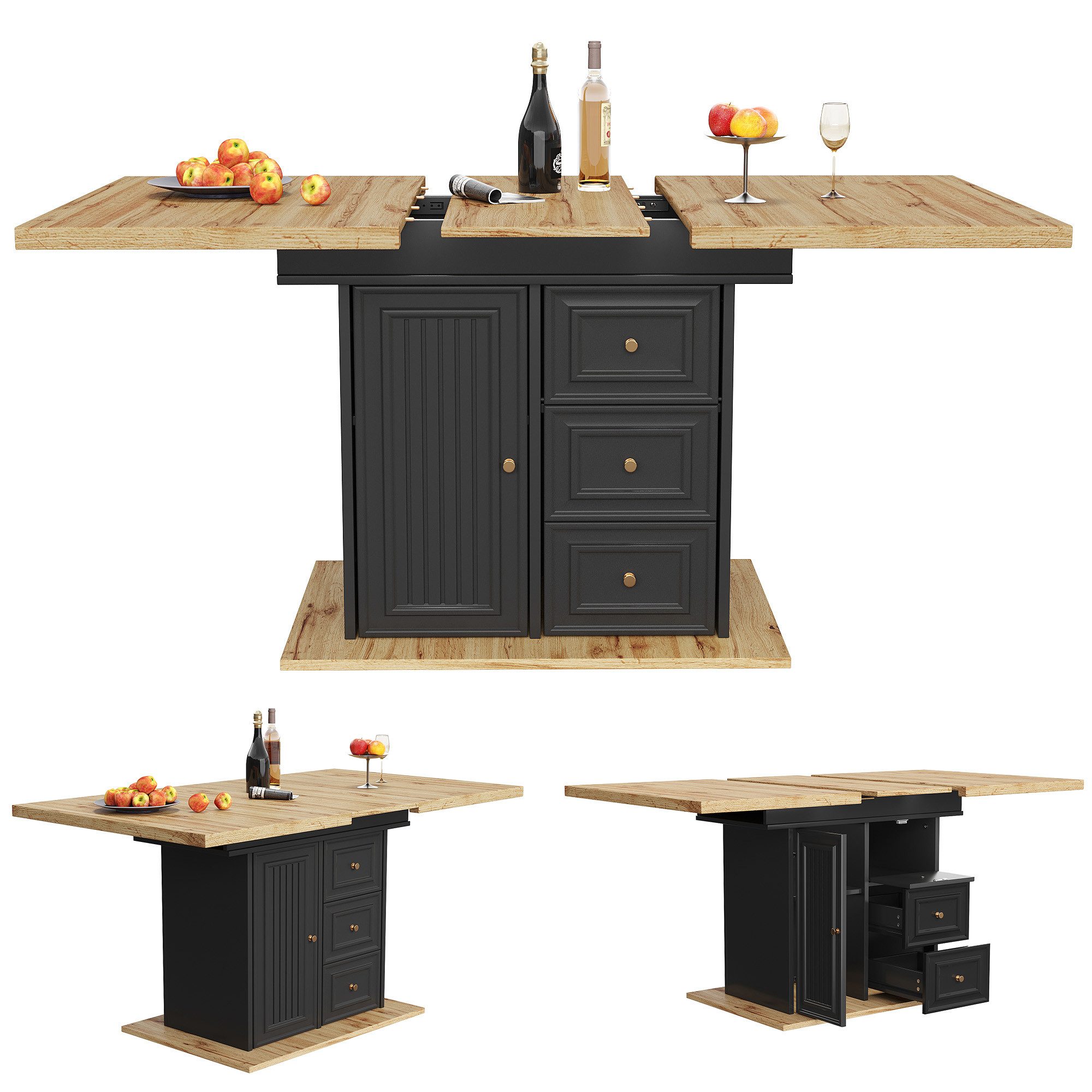 Ulife Esstisch mit ausziehbarer Tischplatte 110/140x80x75 cm, ausziehbarer Esstisch (1-St), Holzdesign mit 1 Tür & 2 Schubladen für praktische Aufbewahrung