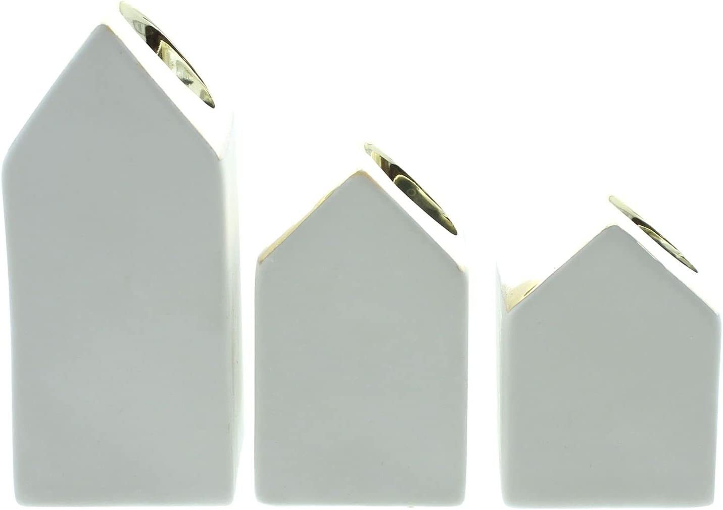 in gold, St., + Dekoleidenschaft (3 für Tafelkerzen Set), Kerzenständer aus im / weiß Kerzenhalter "Häuschen" Porzellan Stabkerzen