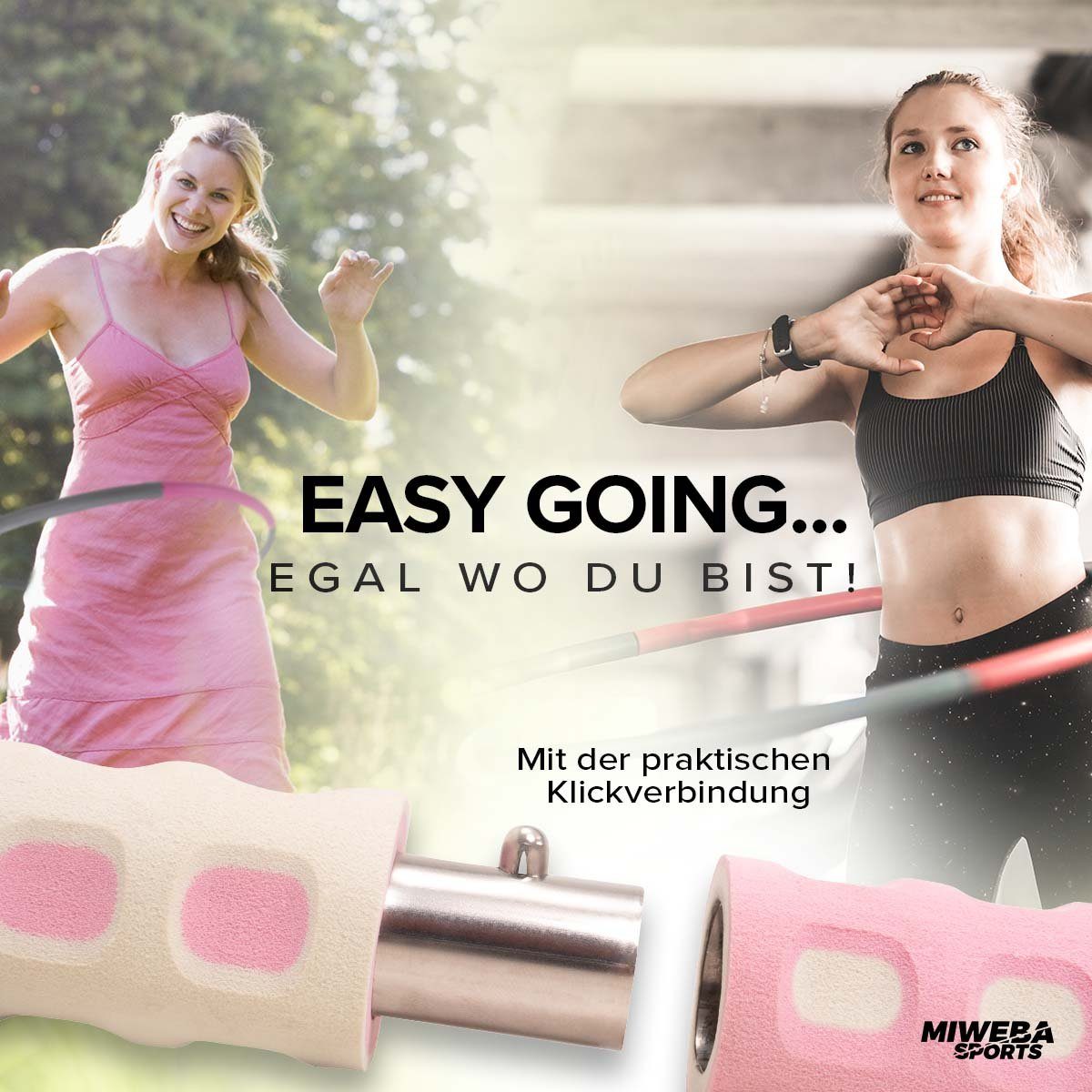 Gewichtsreduktion Massage Hula Rosa/Weiß für für Ø zusammensteckbar), Massagefunktion, Erwachsene 0,85kg befüllbarer Reifen zuhause, Training (rostfrei, 8-tlg., 93 Workout, Stahl, cm, - Schaumstoff-Überzug, Hula-Hoop-Reifen zur Hoop Sport, Fitness Miweba Fitnessgerät, und Fitness 8-teilig Training, Erwachsene Bauchtrainer Sports