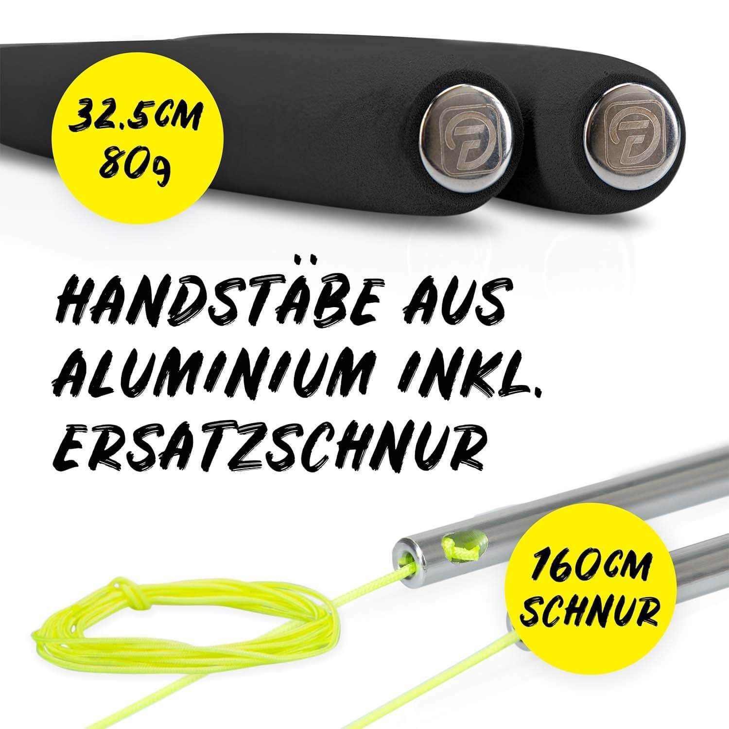 Diabolo Freizeitsport Diabolo Handstäbe aus Aluminium (32,5 cm) mit Ersatzschnur - in 4 Farben, (Set, 1-tlg), Diabolo Sticks (grün/silber) aus Alu mit Moosgummi Griff für Kinder