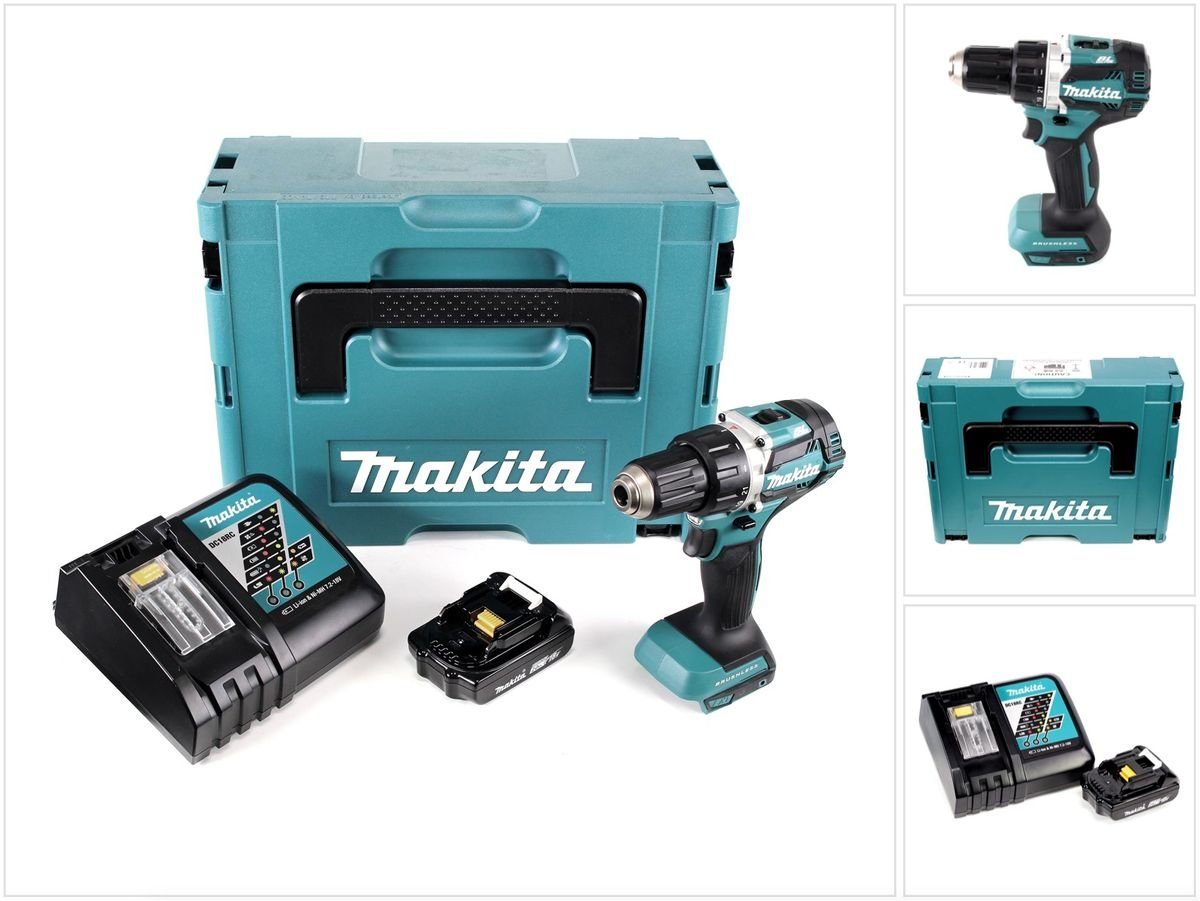 Makita Säulenbohrmaschine DDF 484 RA1J Akku Bohrschrauber 18 V 54 Nm Brushless + 1x Akku 2,0 Ah