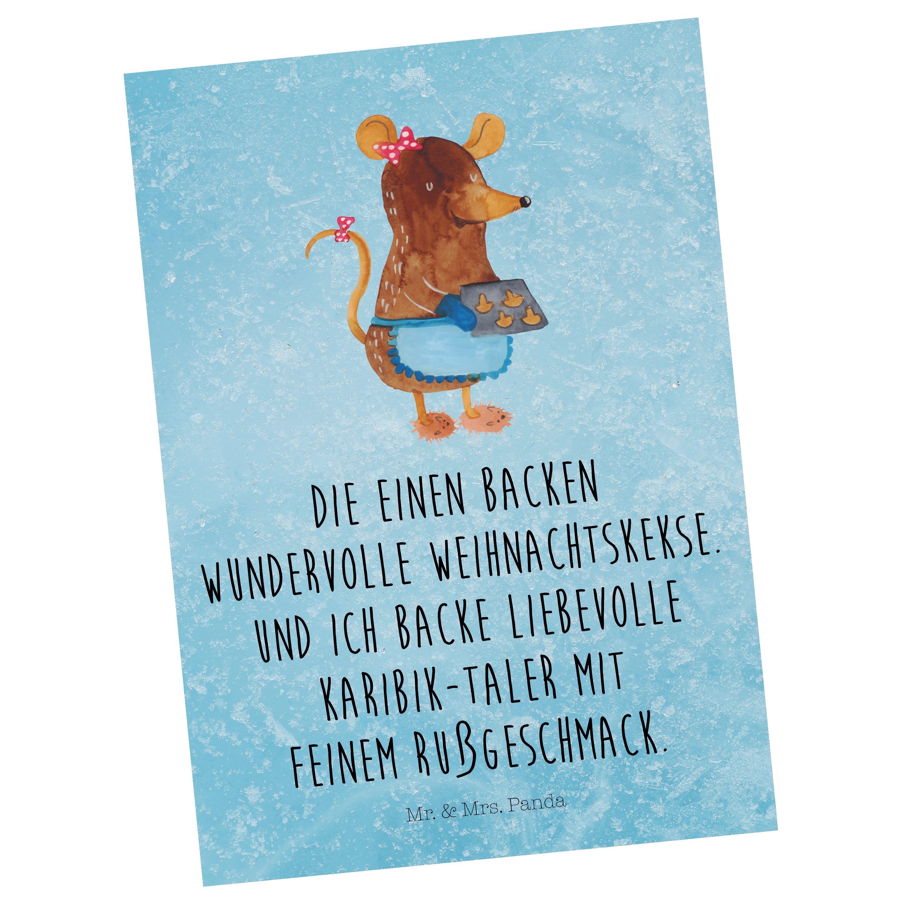 Mr. & Mrs. Panda Postkarte Maus Kekse - Eisblau - Geschenk, Dankeskarte, Chaosqueen, Grußkarte | Grußkarten