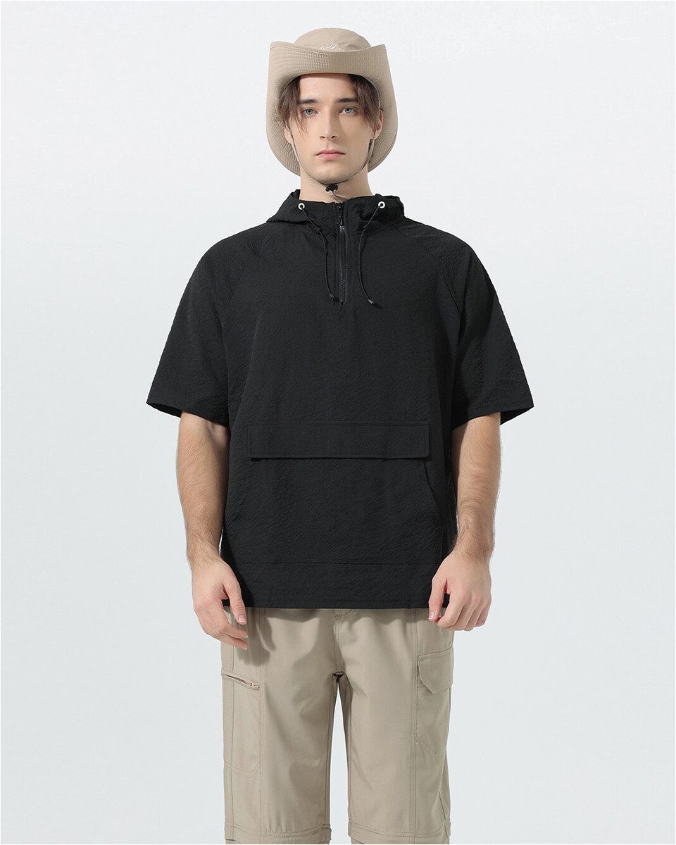YOUTHUP T-Shirt Herren Freizeit Halbzip T-shirt mit Kapuze und großer Känguru-Tasche