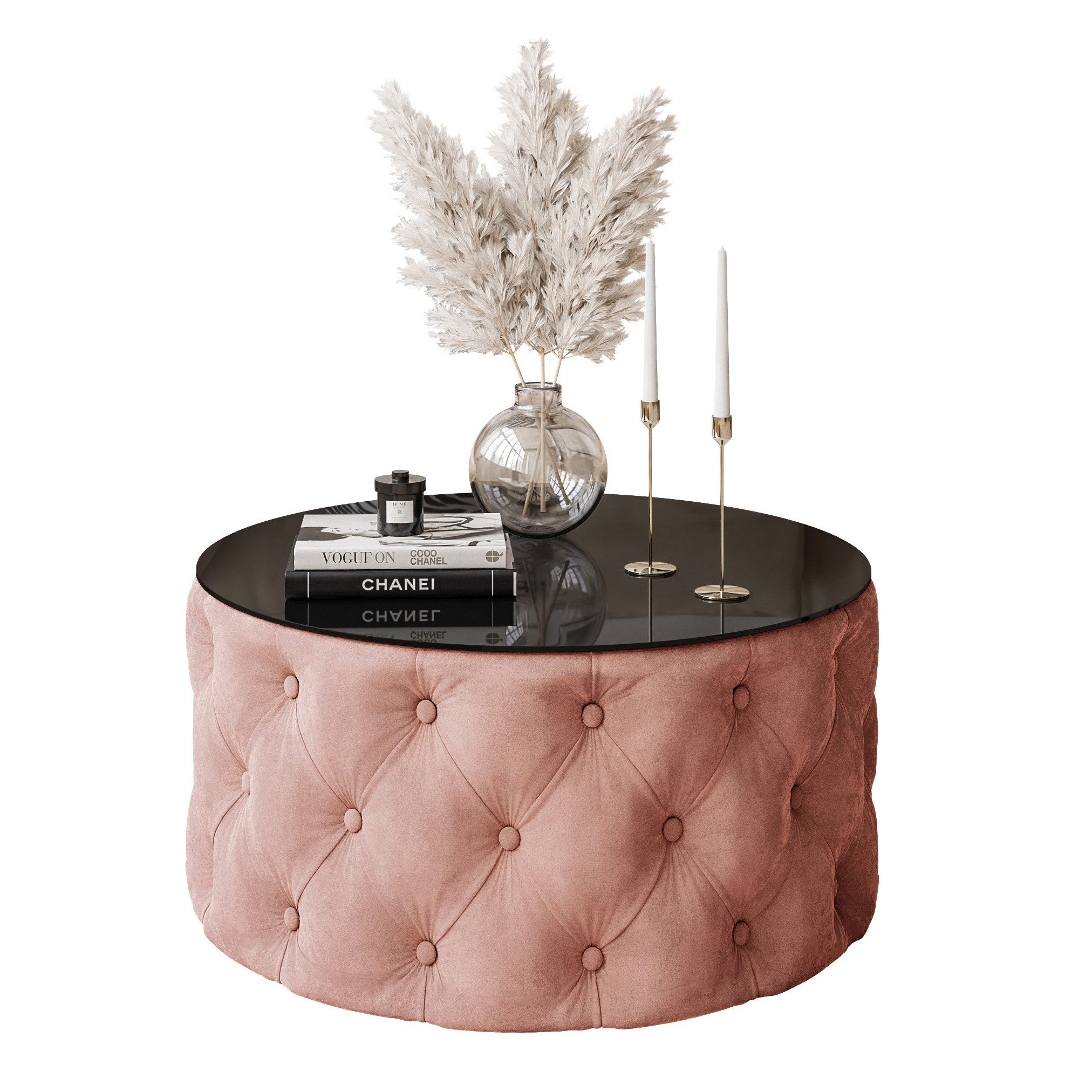 Lookway Couchtisch CHESTERFIELD 70 cm runder gepolsterter couchtisch