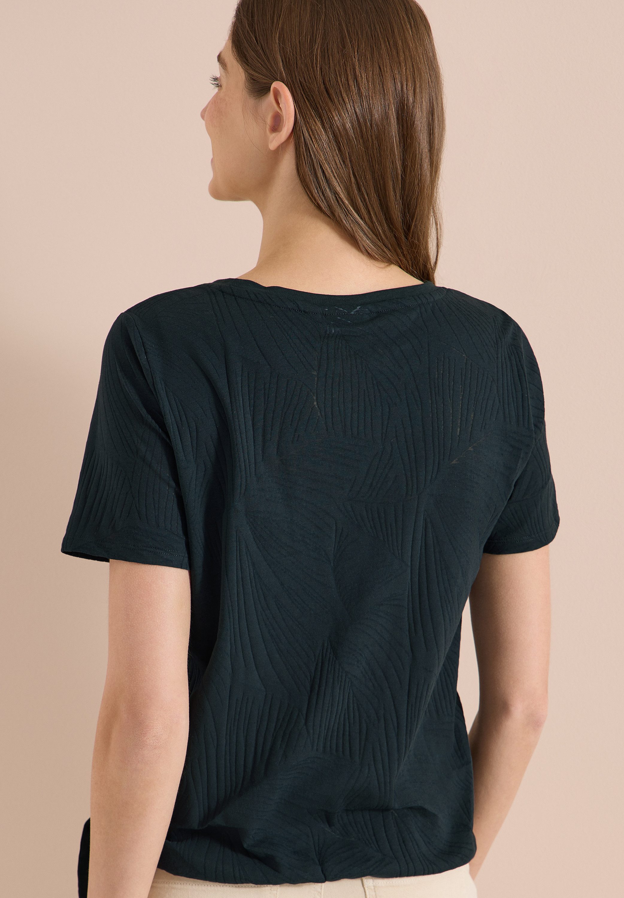 CECIL Rundhalsshirt Sommershirt im Ausbrenner-Look mit Wording